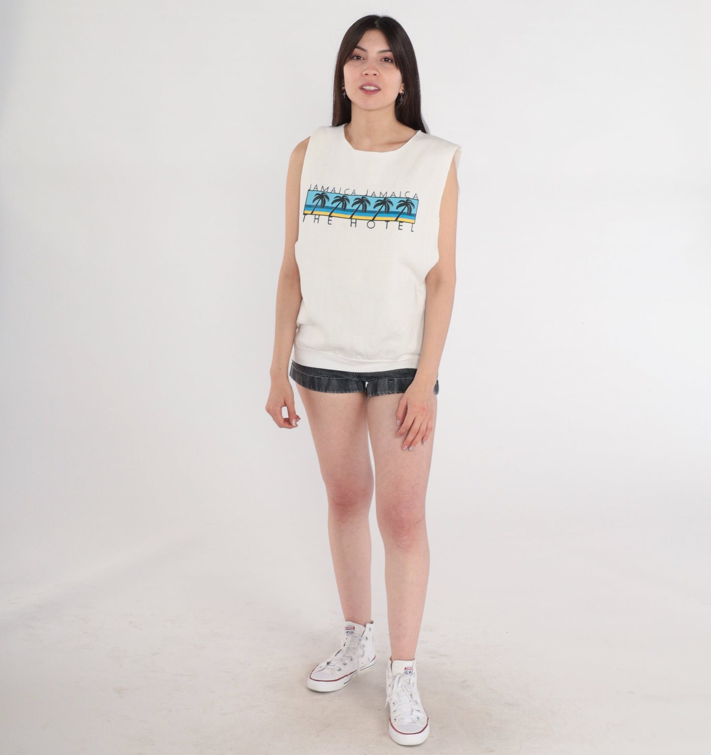 90s Jamaica Hotel Palm Tree Tank Top Graphic Sleeveless Sweatshirt Medium