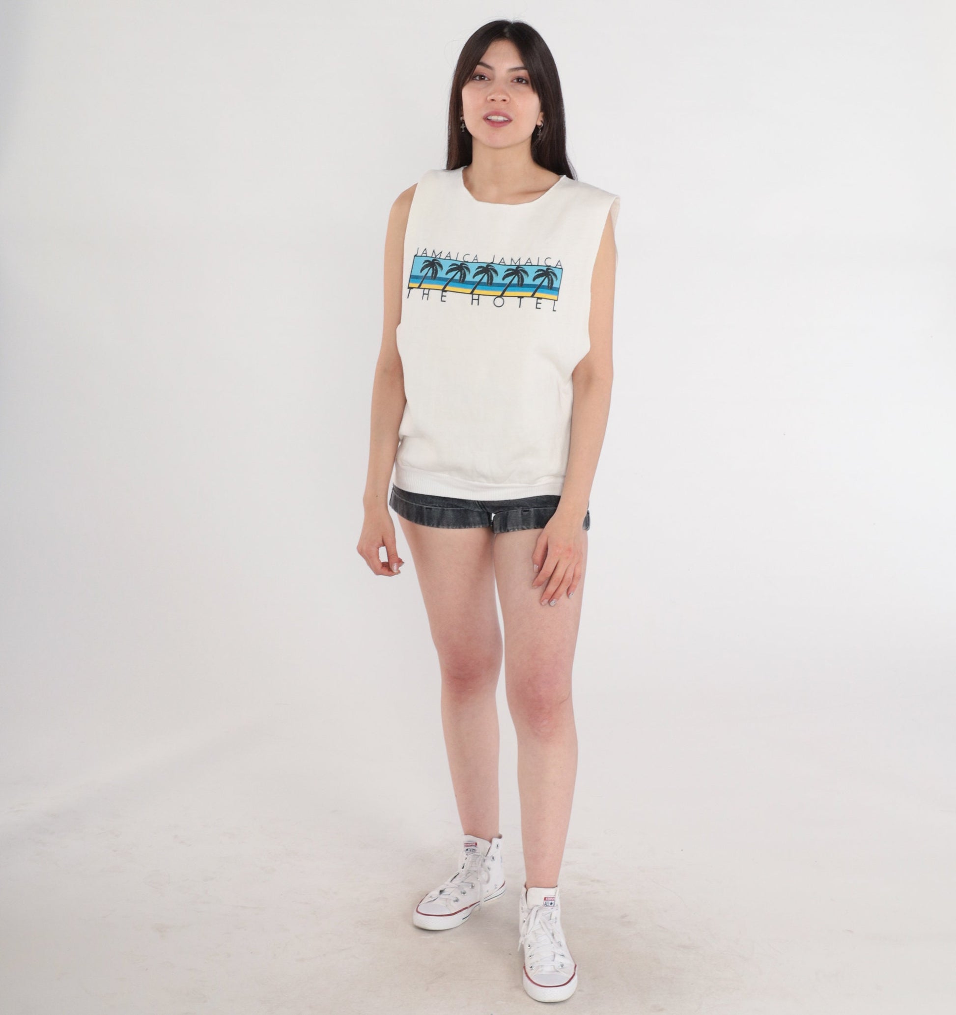 90s Jamaica Hotel Palm Tree Tank Top Graphic Sleeveless Sweatshirt Medium