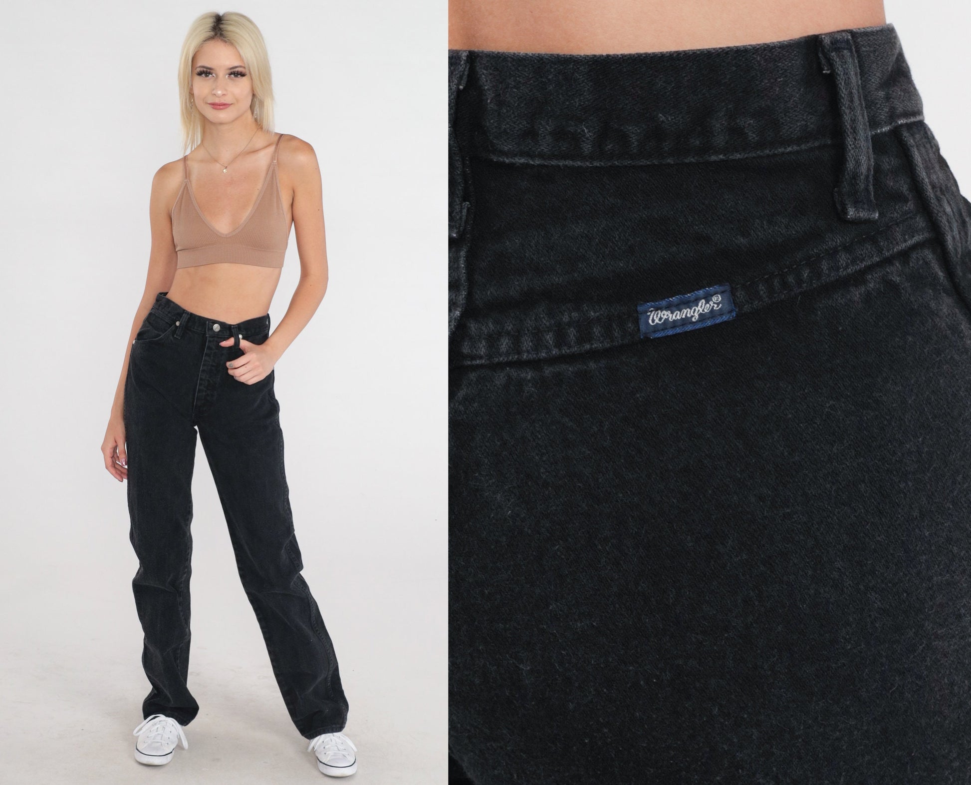 90s Wrangler Black Denim High-Rise Straight Leg Jeans Extra Small