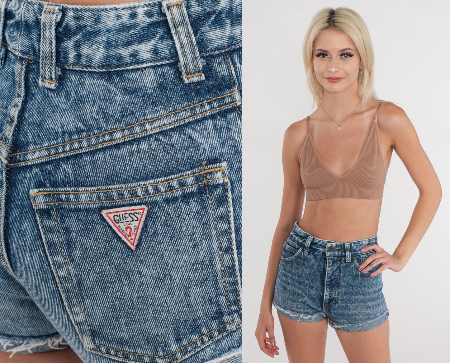 Guess Acid Wash Cutoff Jean Shorts High Waisted 90s Denim Blue XXS