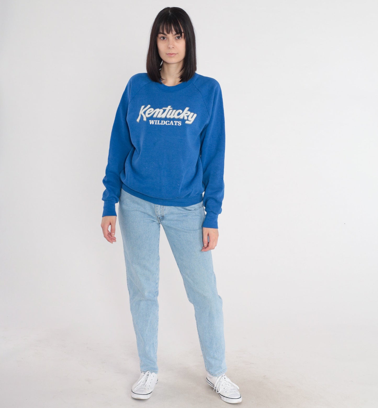 90s Kentucky Wildcats NCAA Basketball Sweatshirt Blue Raglan Large L