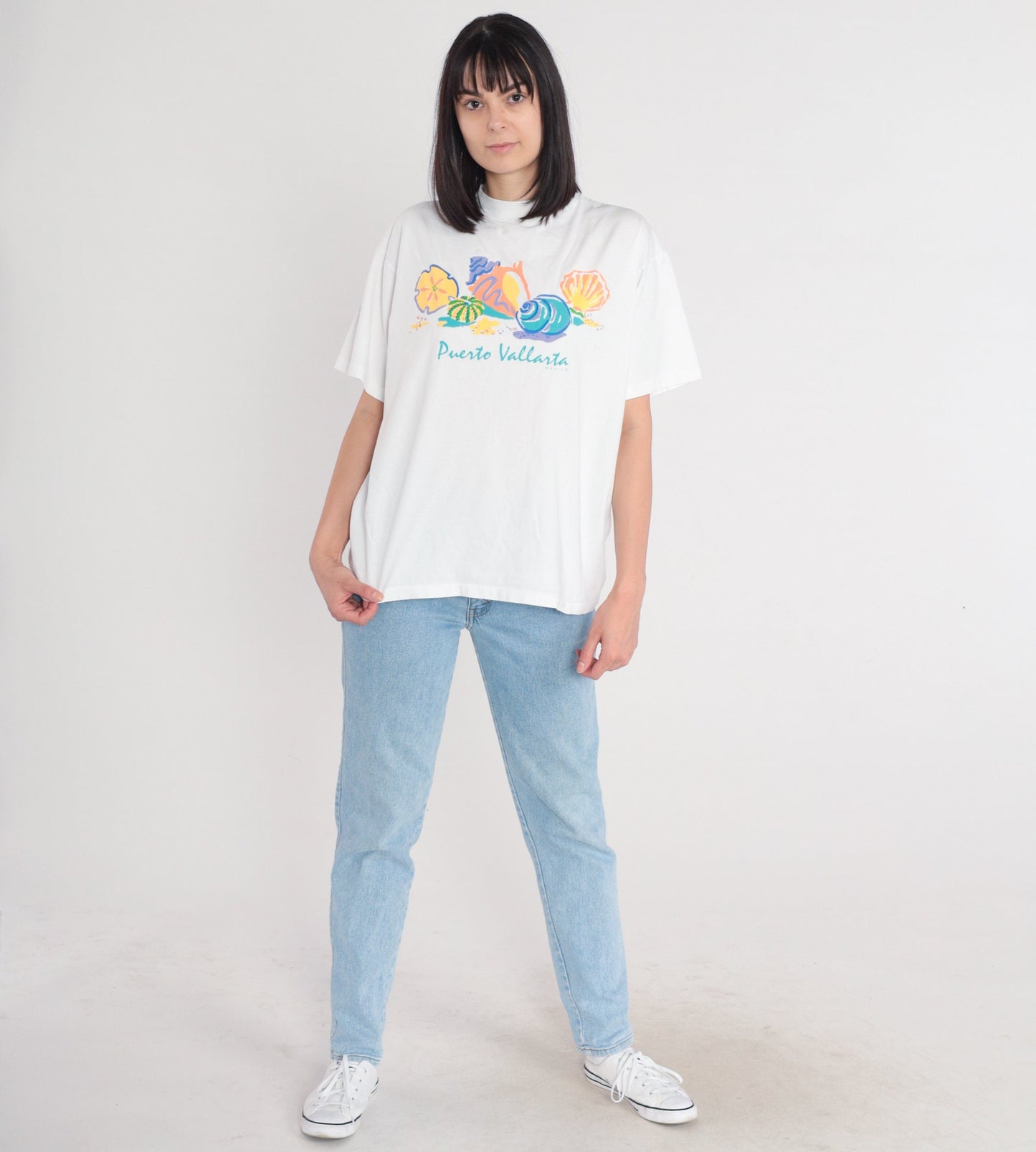 90s Puerto Vallarta Seashell Graphic T-Shirt White Single Stitch Extra Large