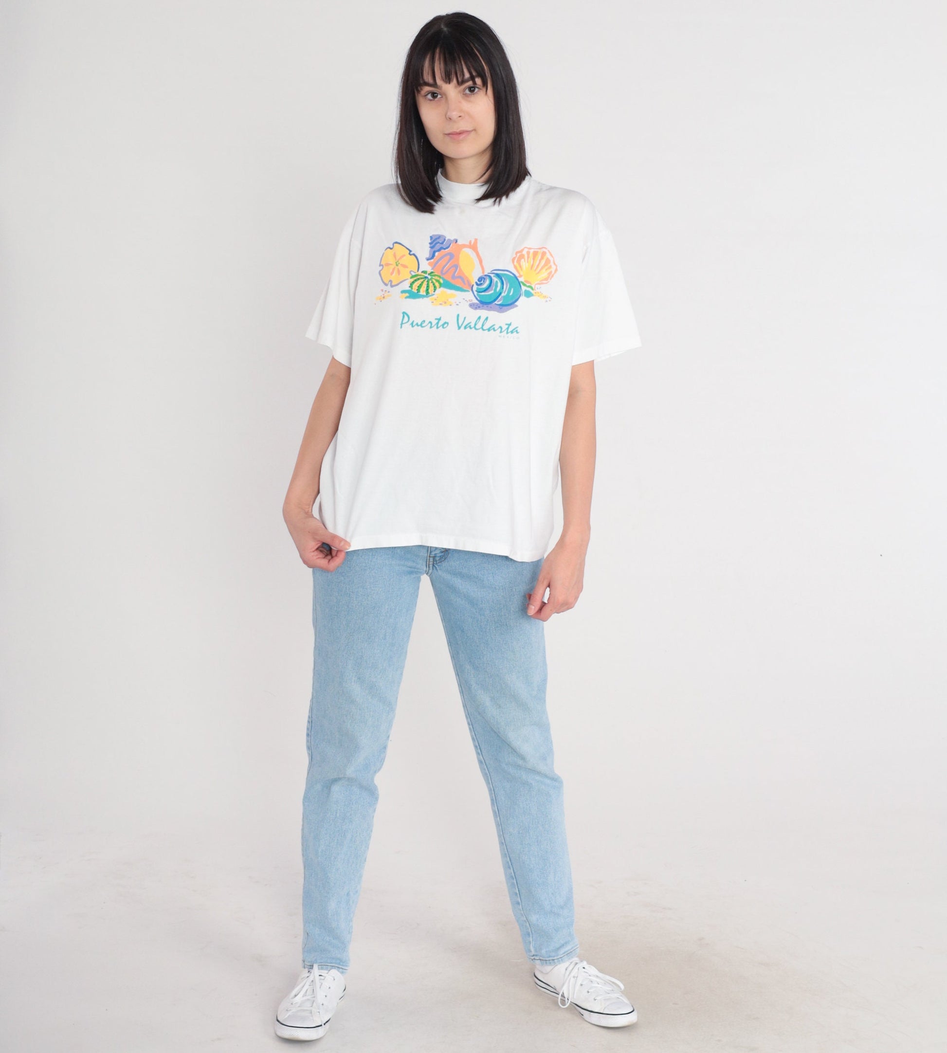 90s Puerto Vallarta Seashell Graphic T-Shirt White Single Stitch Extra Large