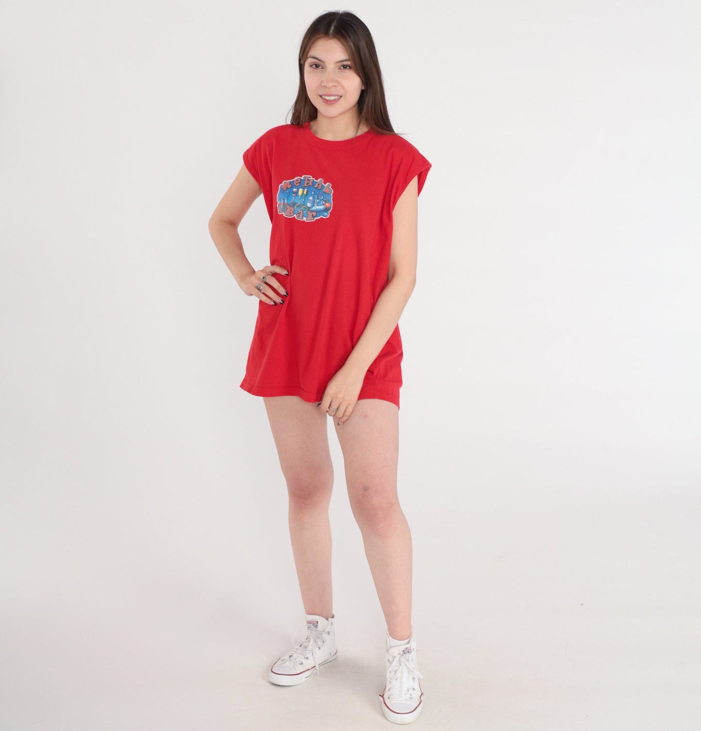 00s Rehab Bar Ios Island Greece Muscle Tank Top Red Graphic Large L