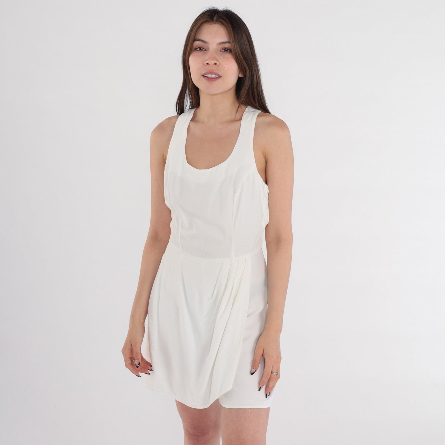 80s Rampage White Romper Criss Cross Back Tulip Hem Sleeveless Small