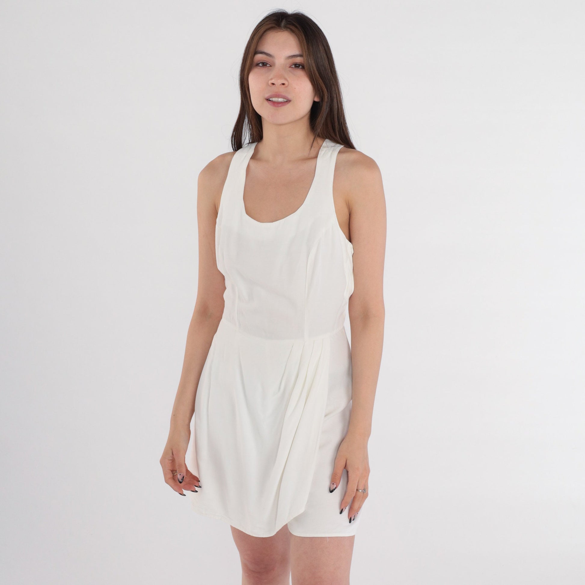 80s Rampage White Romper Criss Cross Back Tulip Hem Sleeveless Small