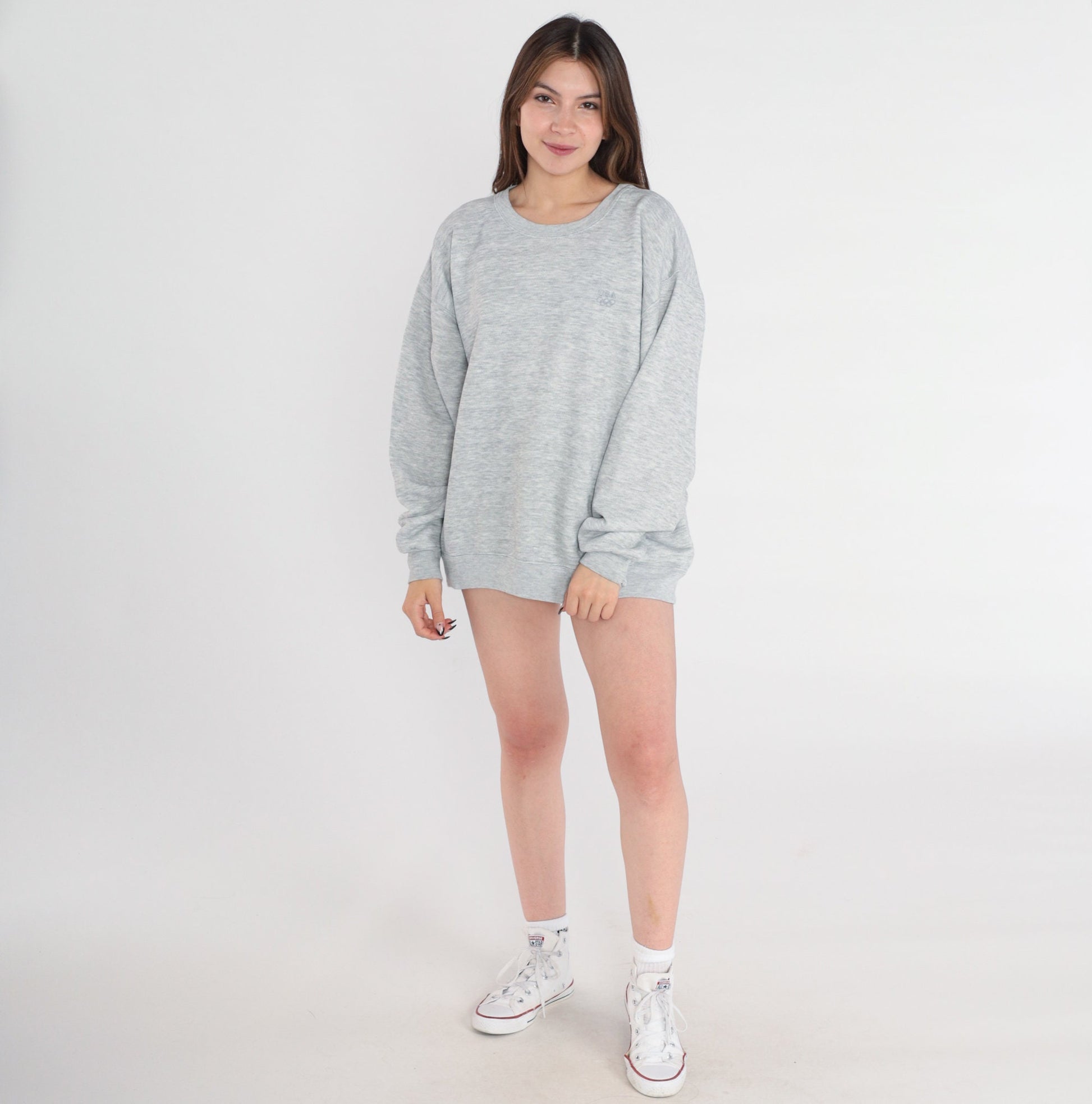 80s USA Embroidered Crewneck Sweatshirt Heather Grey Extra Large