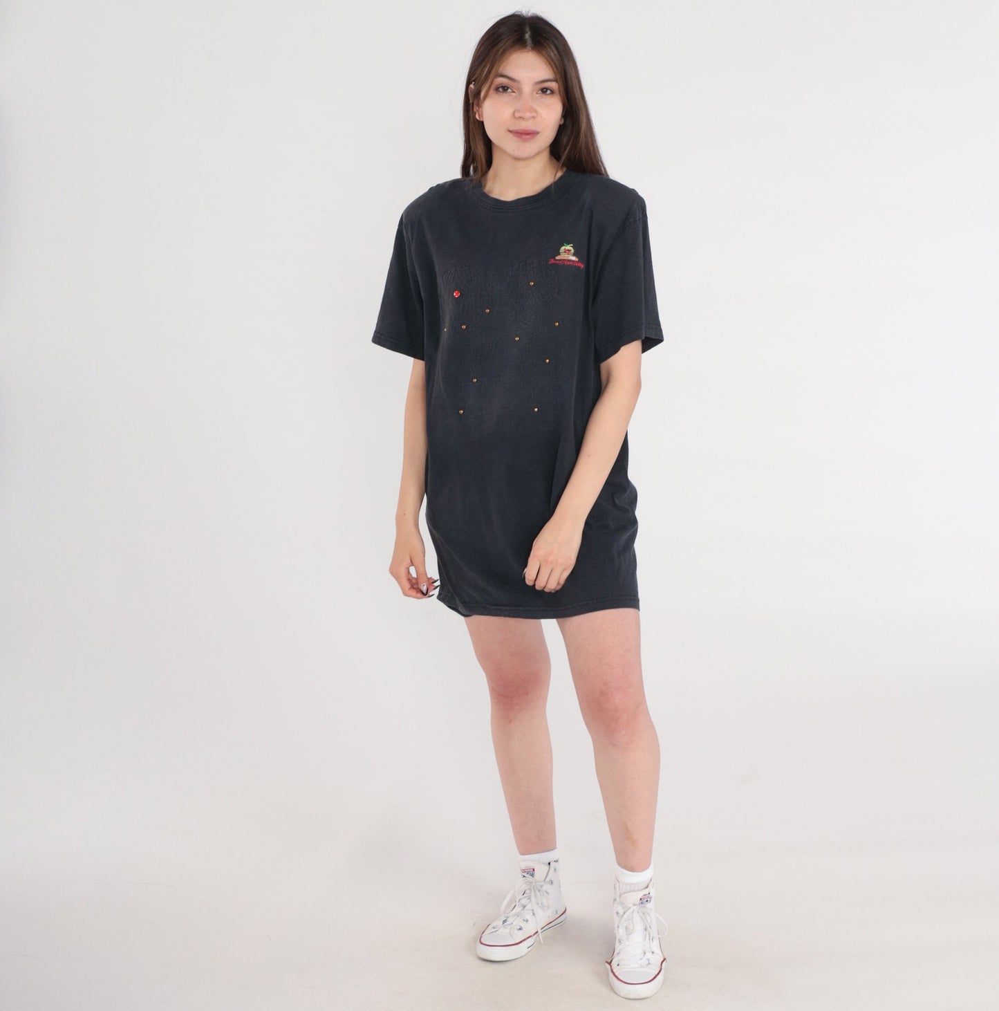90s Apple Valley California Graphic Tee Black Studded Rhinestone Hot Air Balloon Extra Large