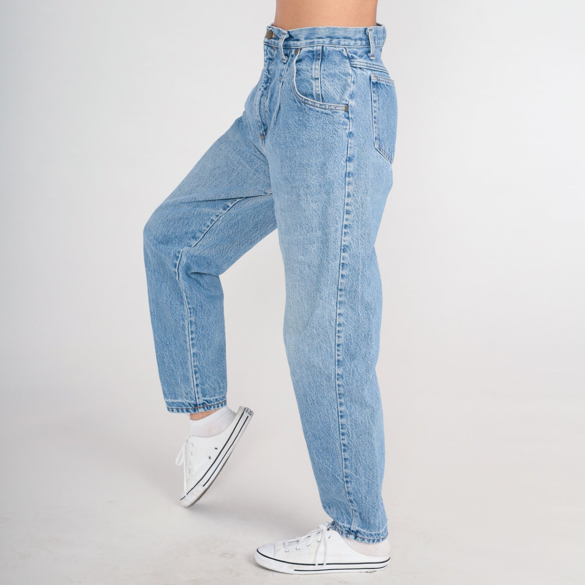 90s High Waisted Pleated Straight Leg Jeans Blue Denim Small S