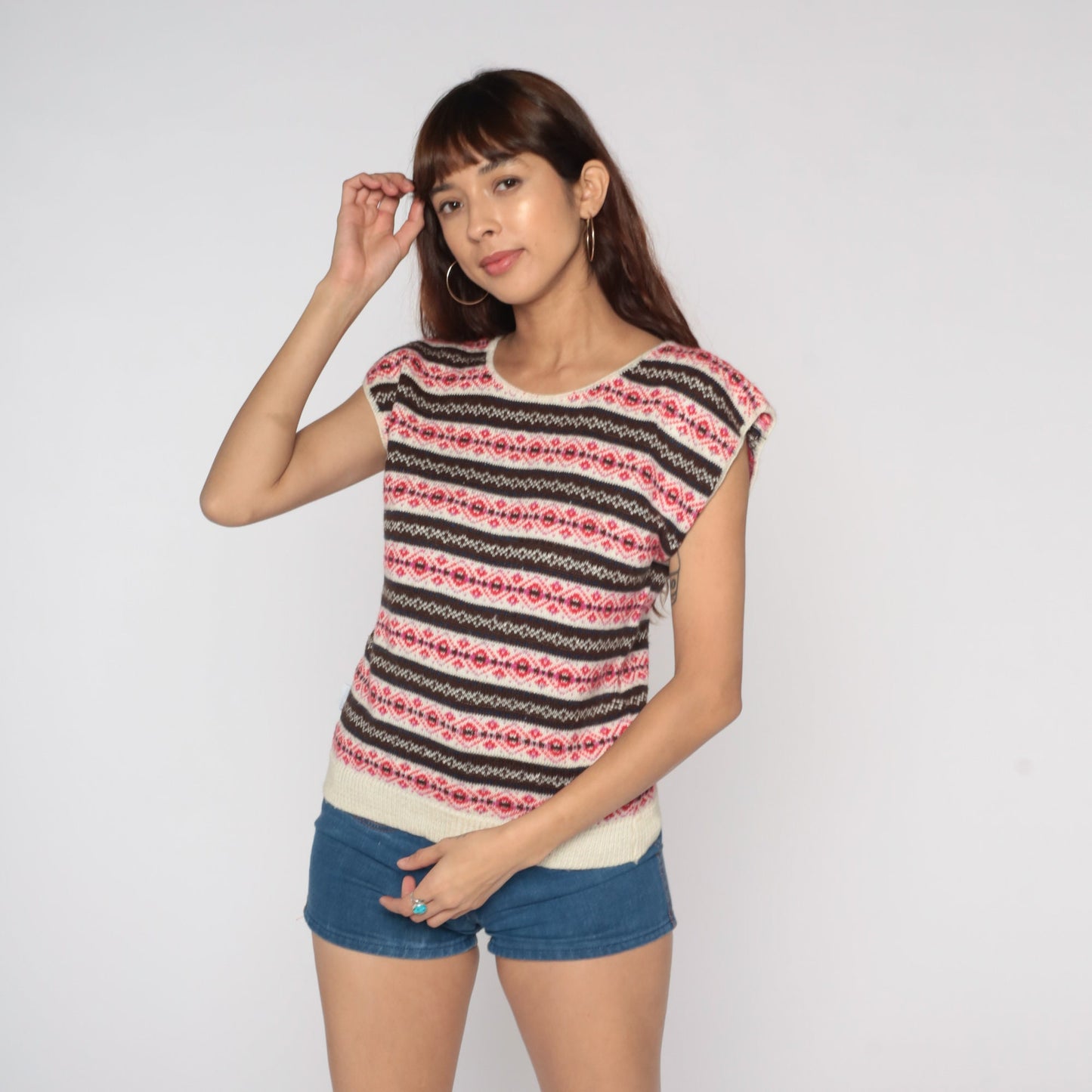 80s Pierre Cardin Nordic Sweater Vest Red White Striped Knit Small Medium