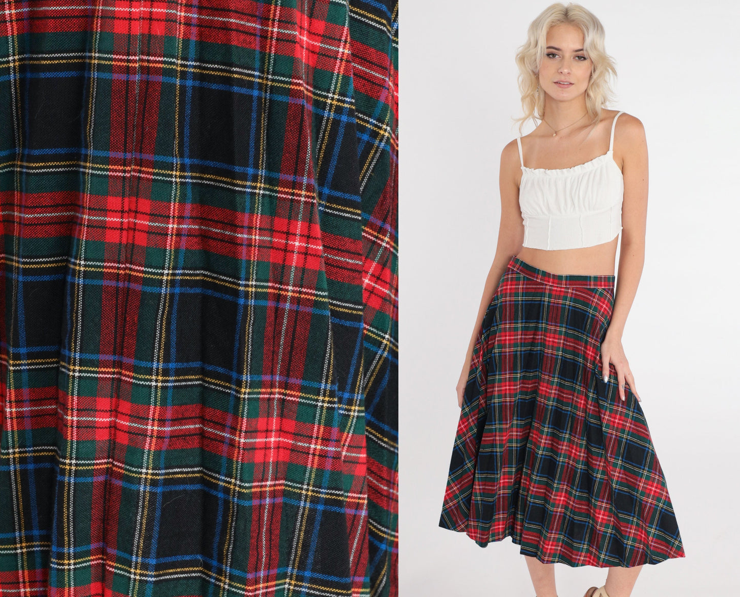 70s Saks Fifth Avenue Plaid Midi Skirt High Waist Pleated Small