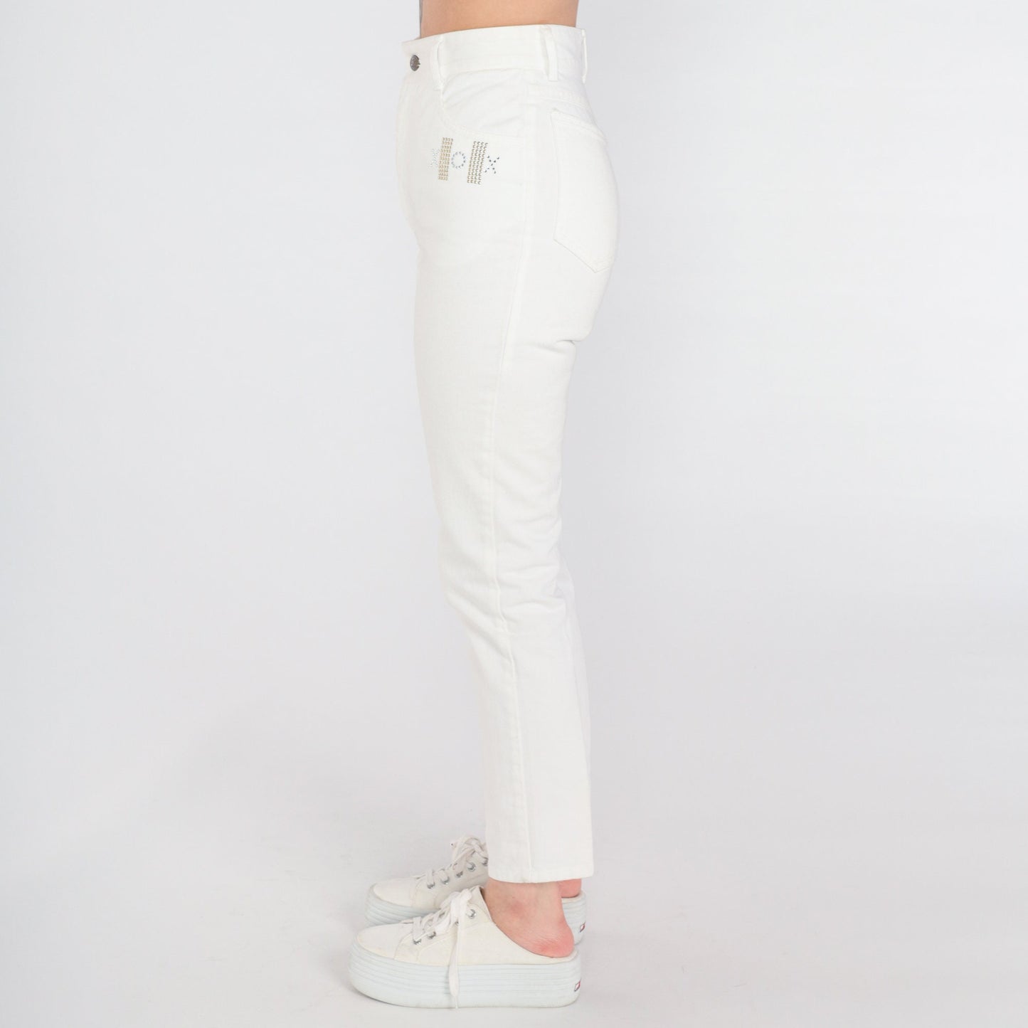 00s White Skinny Jeans XO Studded Rhinestone High Rise Cotton Small