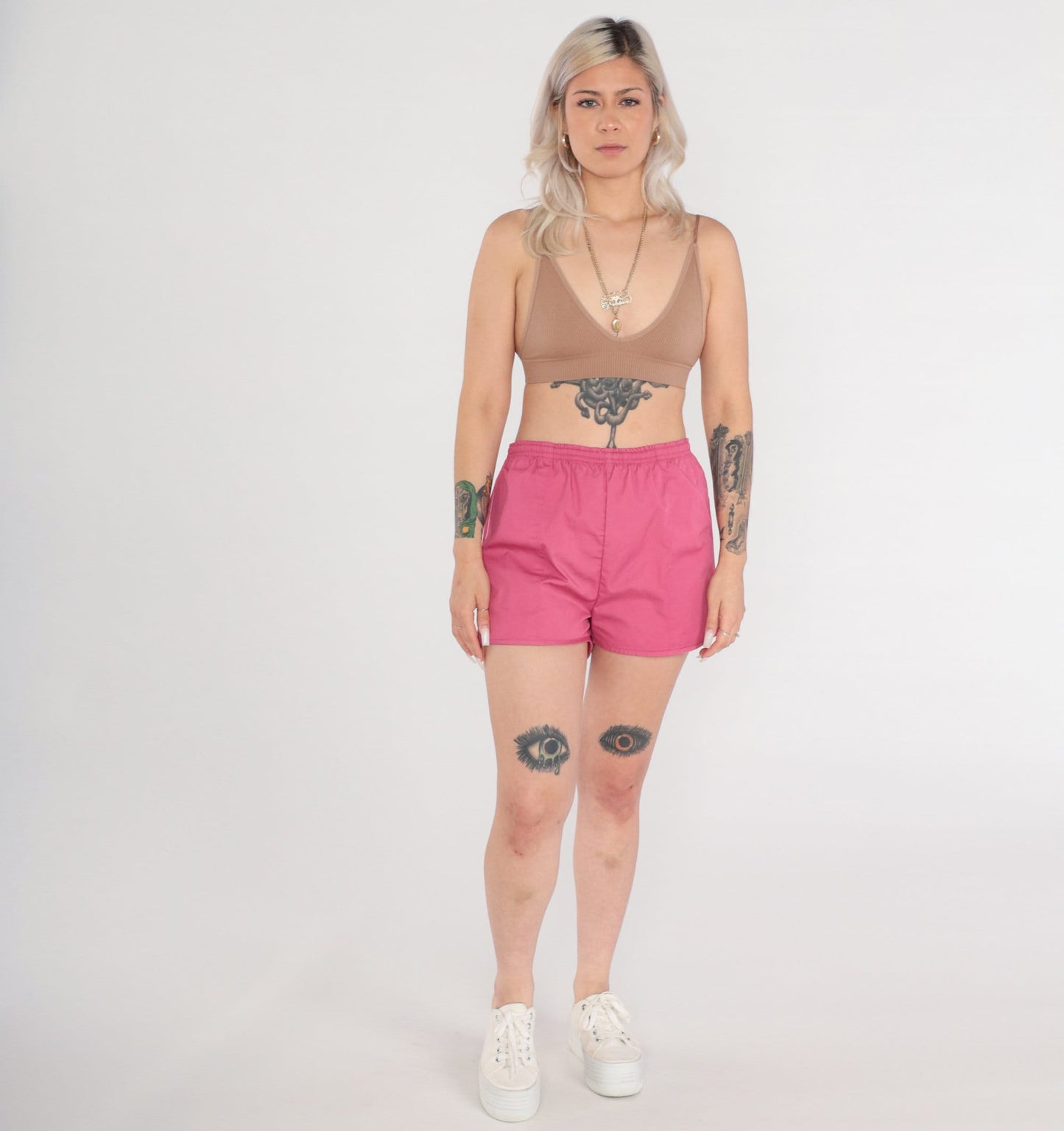 80s Pink Swim Trunks White Piping Elastic Waist Shorts Medium