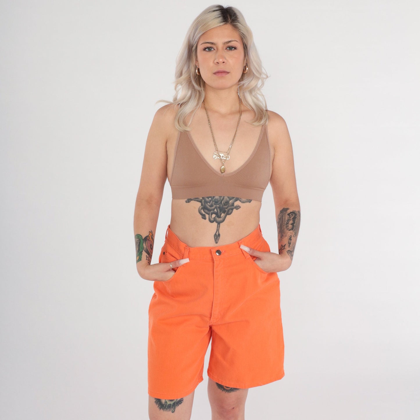 Y2K Orange High-Waisted Jean Shorts St Johns Bay Cotton Denim Size 12