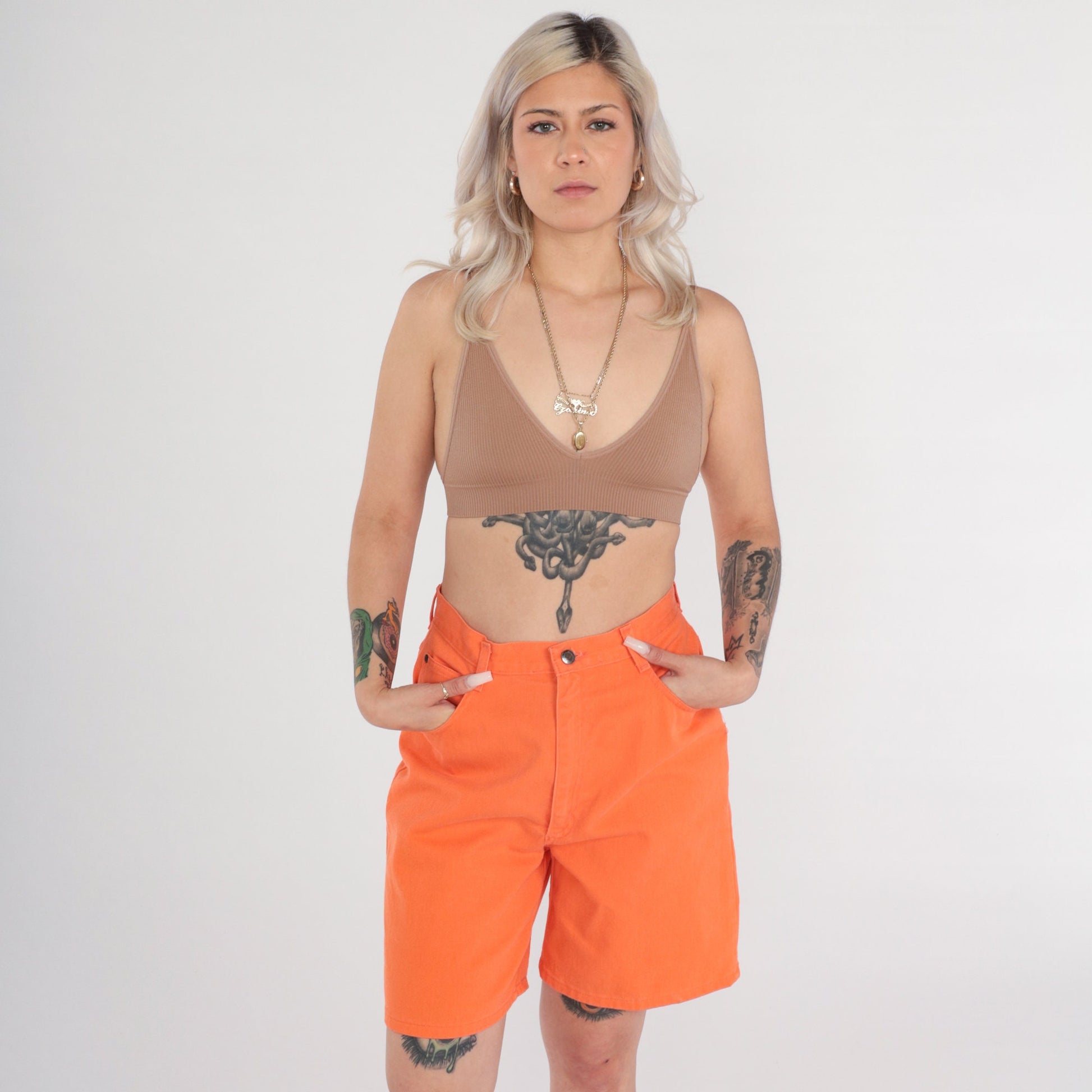 Y2K Orange High-Waisted Jean Shorts St Johns Bay Cotton Denim Size 12
