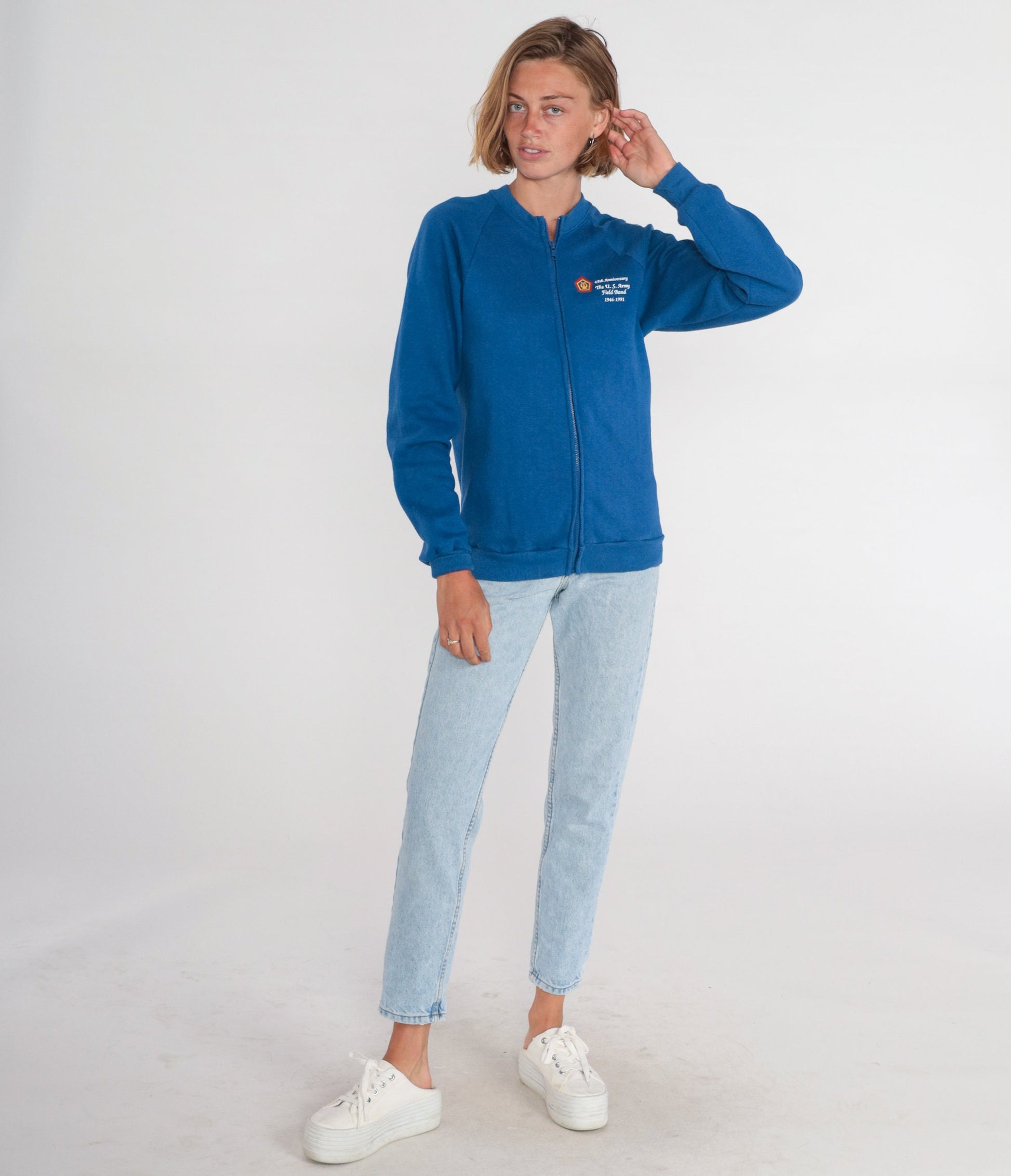 80s US Army Field Band 45th Anniversary Zip Sweatshirt Blue Raglan Small
