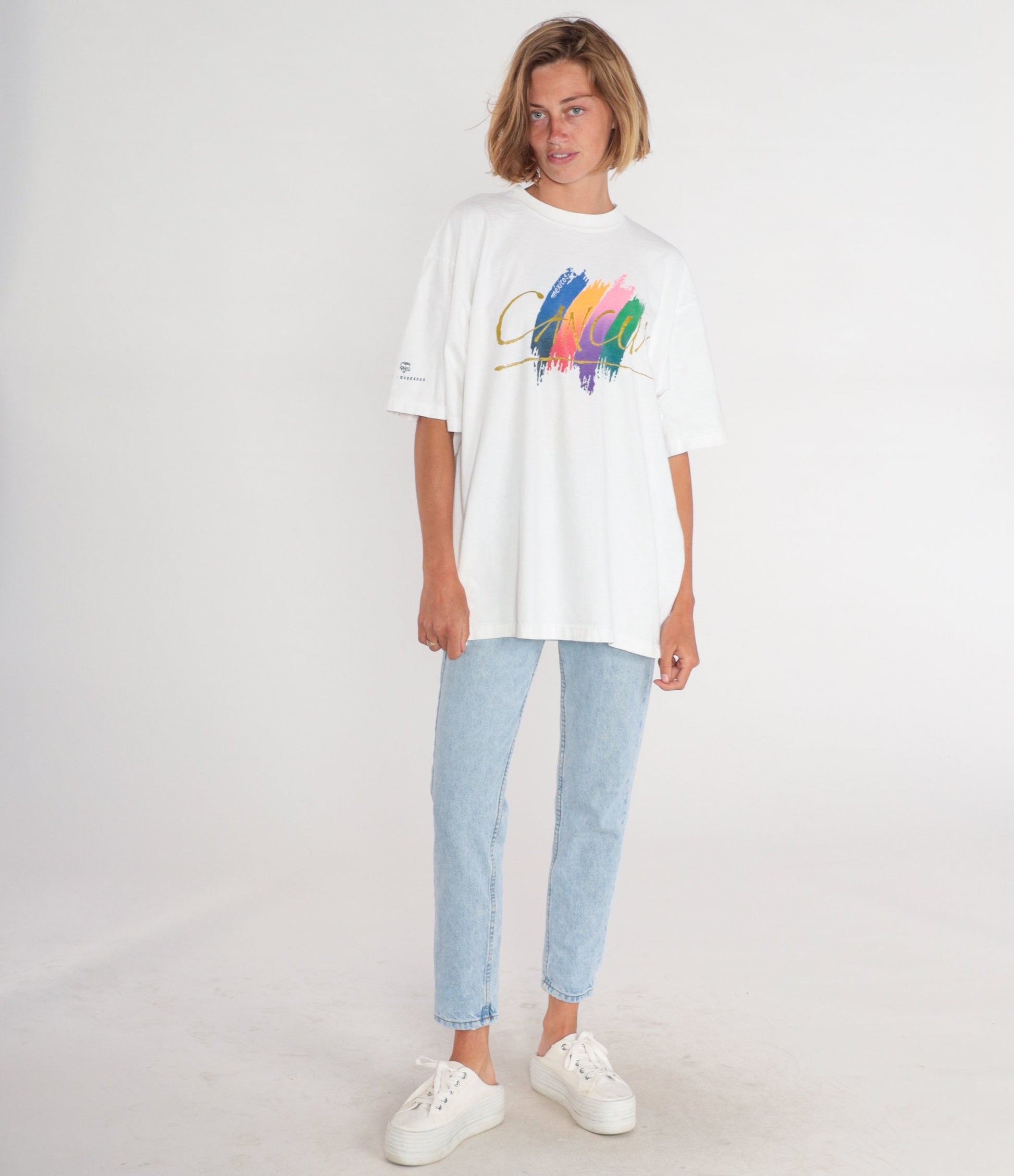 90s Cancun Mexico Graphic T-Shirt White Brushstroke XXL