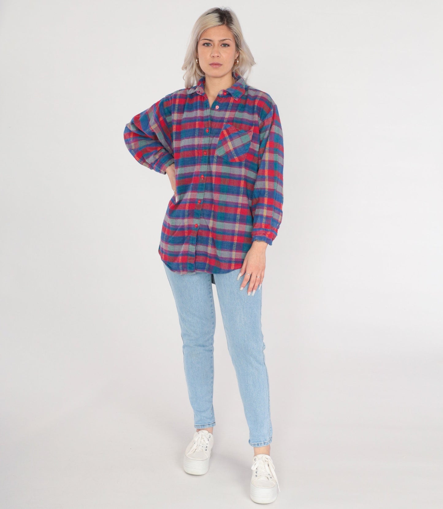 90s Plaid Cotton Flannel Shirt Button Up Long Sleeve Medium