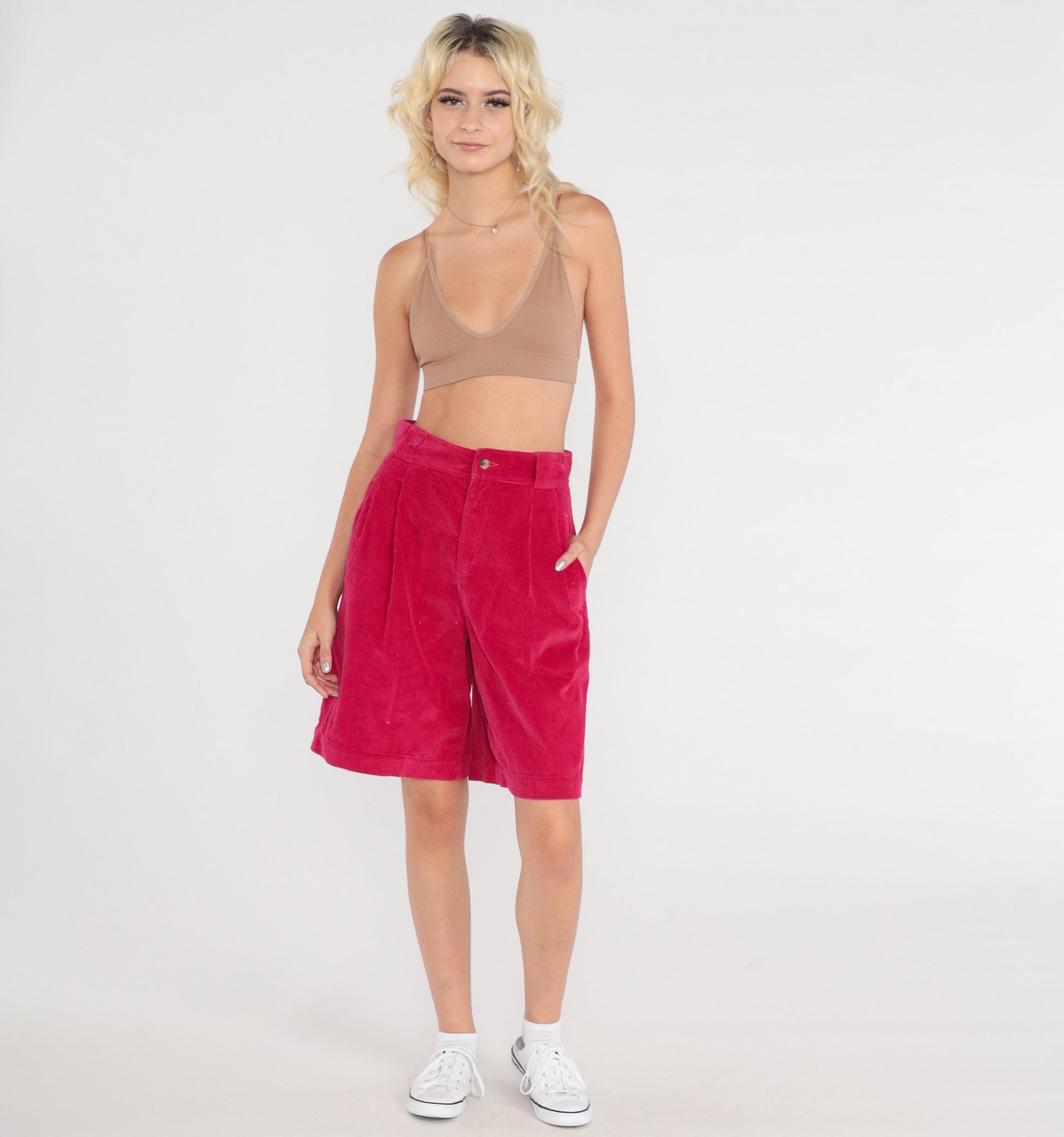 90s Liz Claiborne Pink Corduroy Shorts High Waist Pleated Small 6