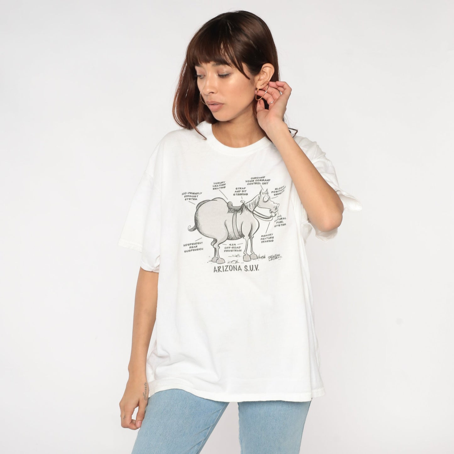 00s Arizona SUV Donkey Graphic T-Shirt White Cotton Tee Extra Large XL