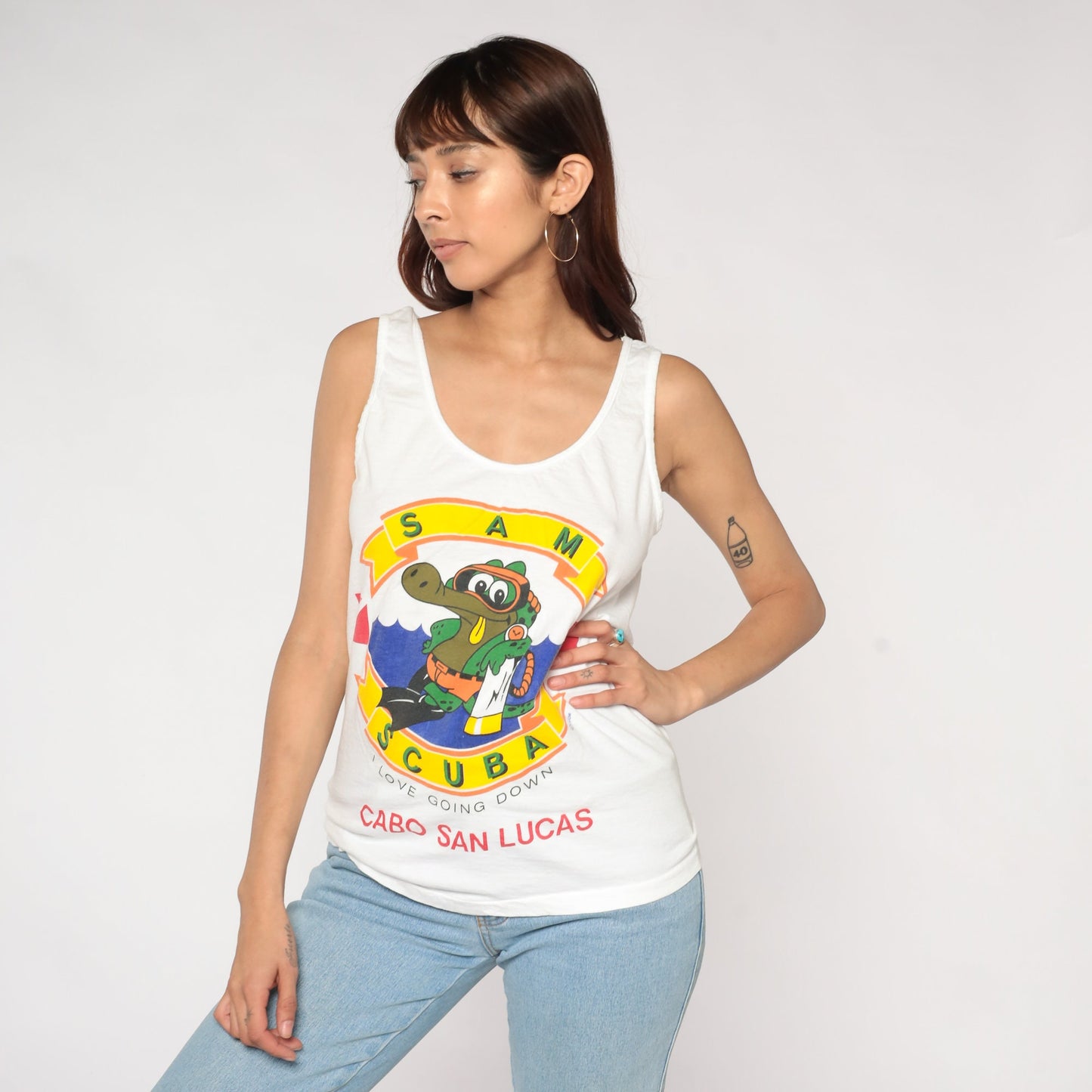 80s Scuba Mexico Cabo San Lucas Tank Top Graphic Tee White Small