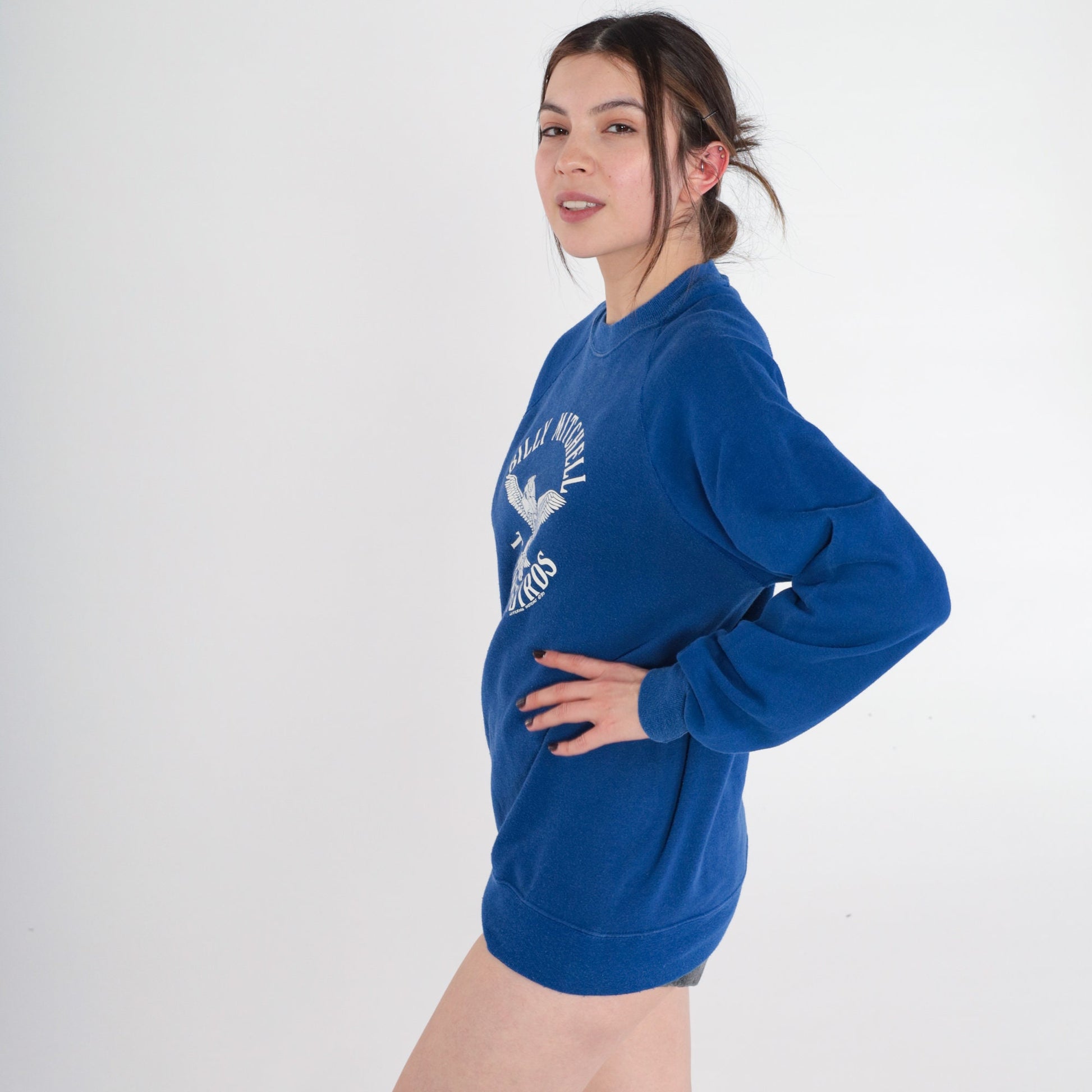 80s Billy Mitchell Elementary School Thunderbirds Raglan Sweatshirt Blue Large