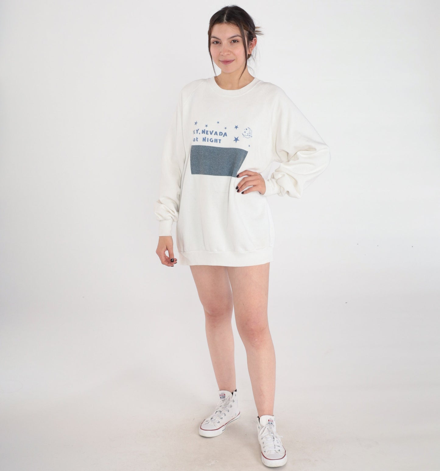 90s Jerzees Ely Nevada Night Graphic Sweatshirt White Raglan Plus Size XXL