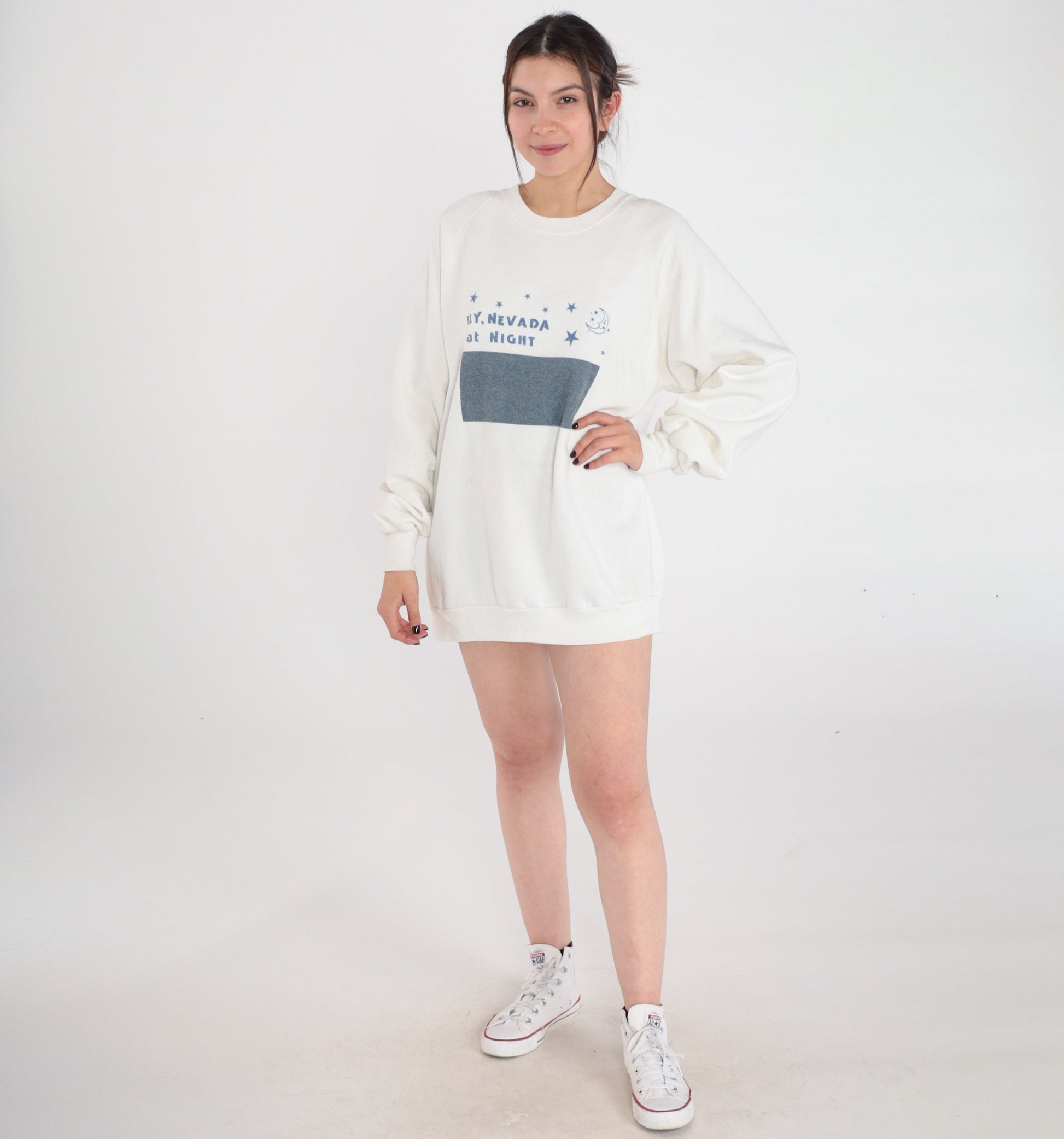 90s Jerzees Ely Nevada Night Graphic Sweatshirt White Raglan Plus Size XXL