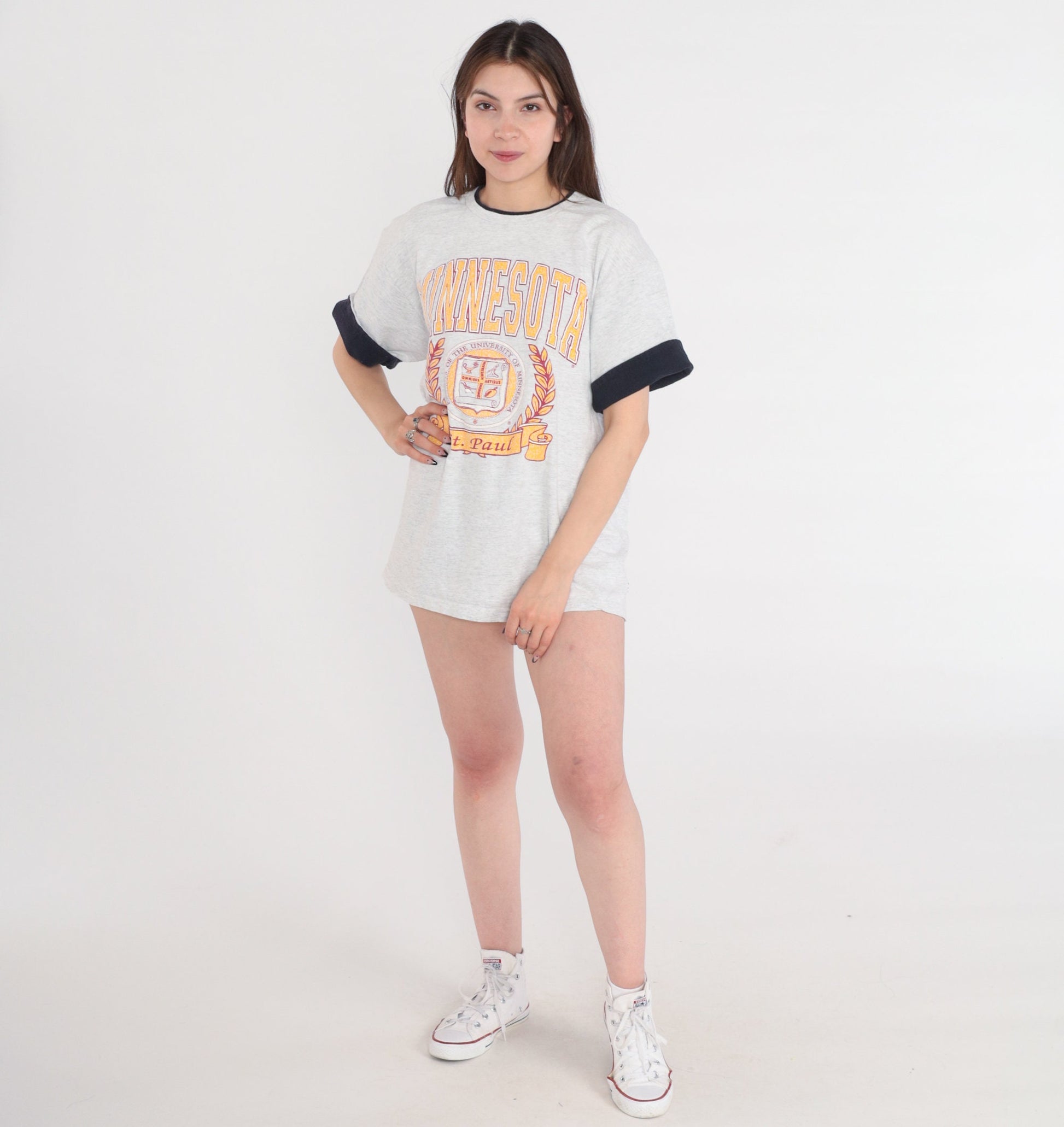 90s University of Minnesota Golden Gophers Graphic T-Shirt Cuffed Sleeve Large