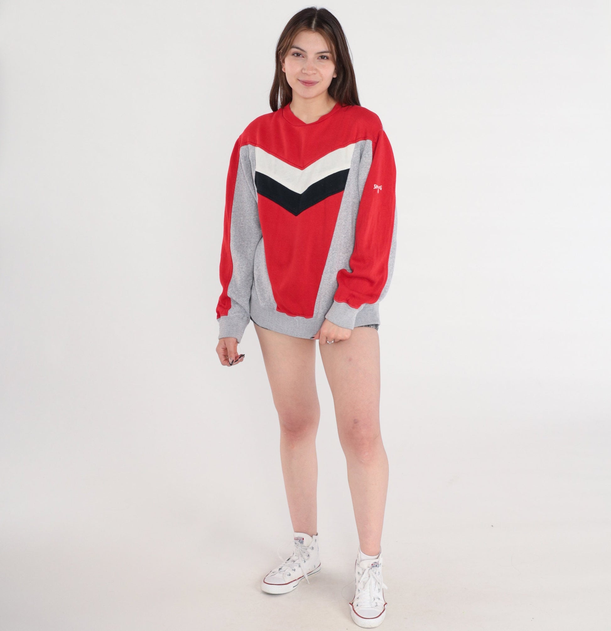 80s Spalding Chevron Striped Crewneck Sweatshirt Colour Block Small