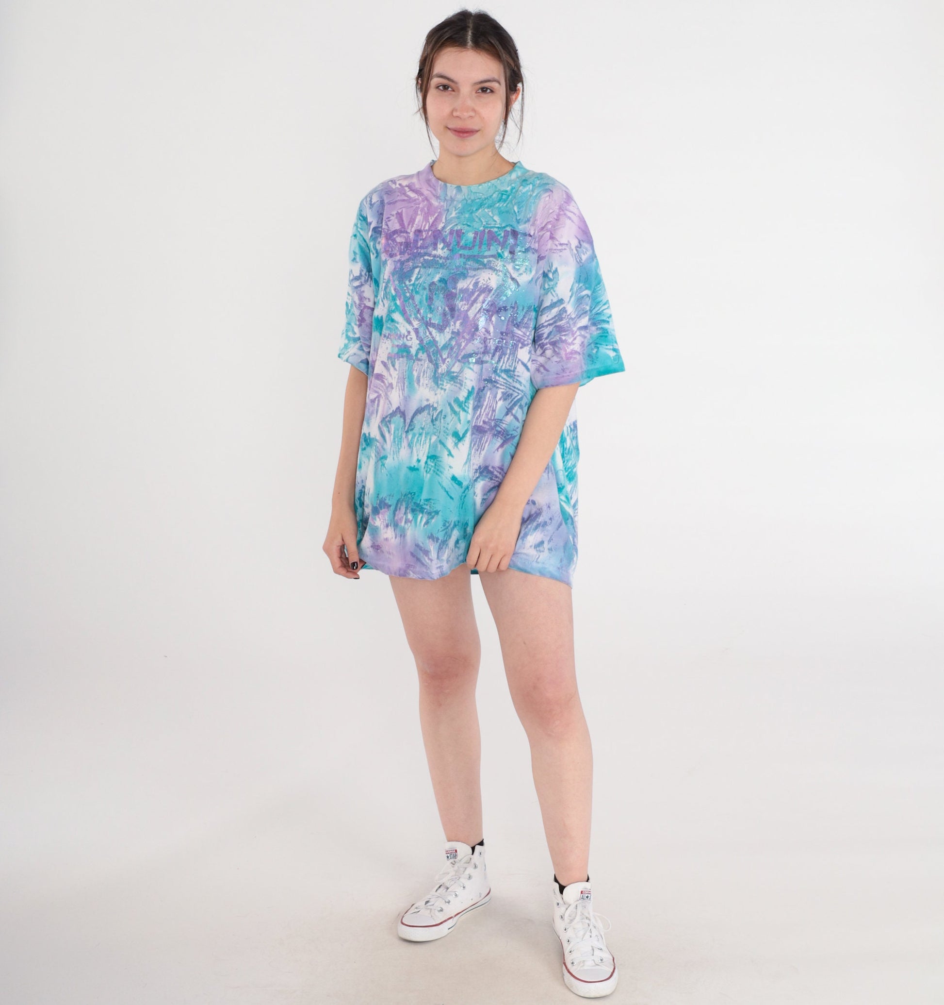 90s Genuine Tie Dye Graphic T-Shirt Blue White Purple Metallic Paint One Size