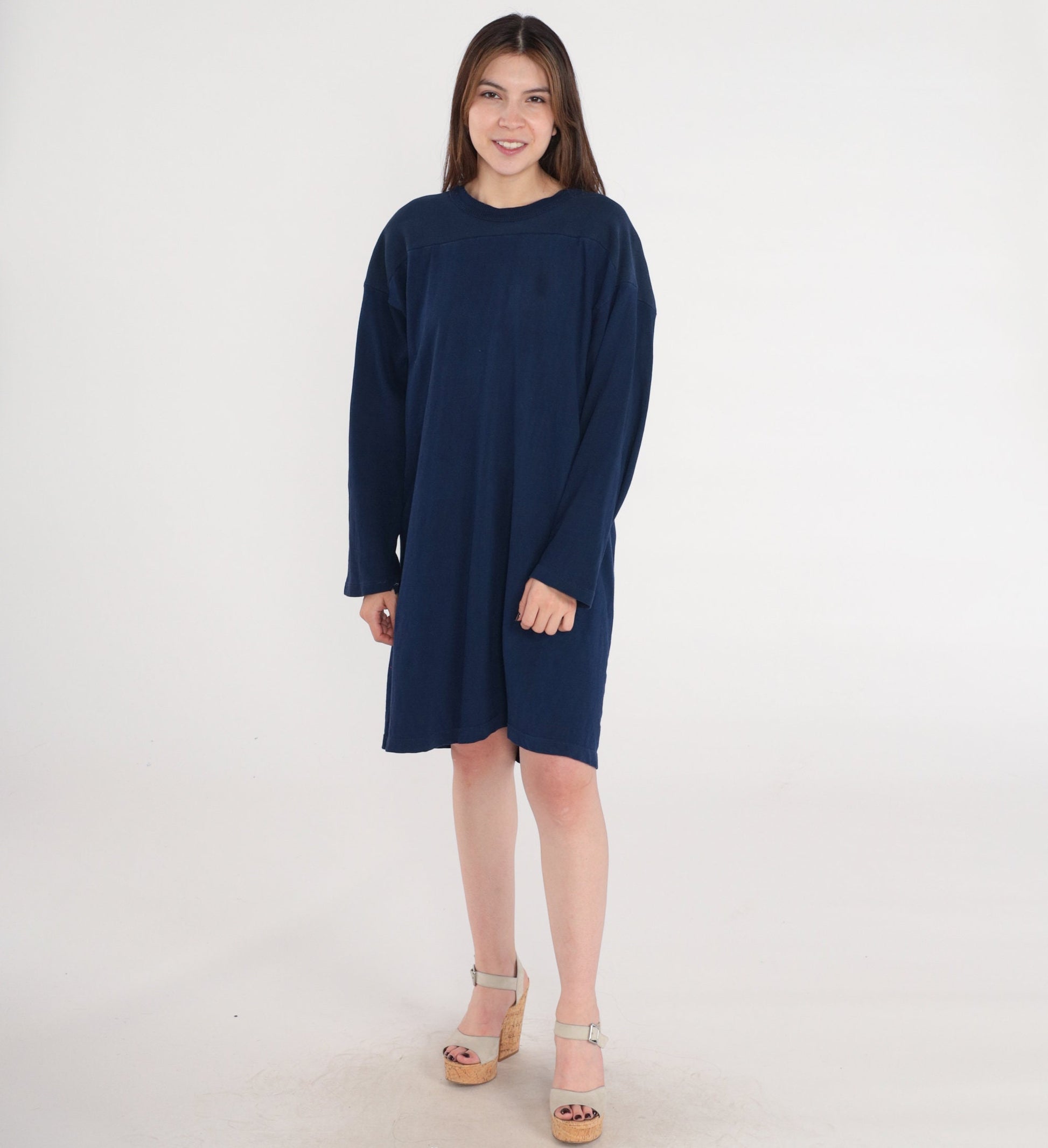 80s Wilson Navy T-Shirt Dress Plain Tee Large XL