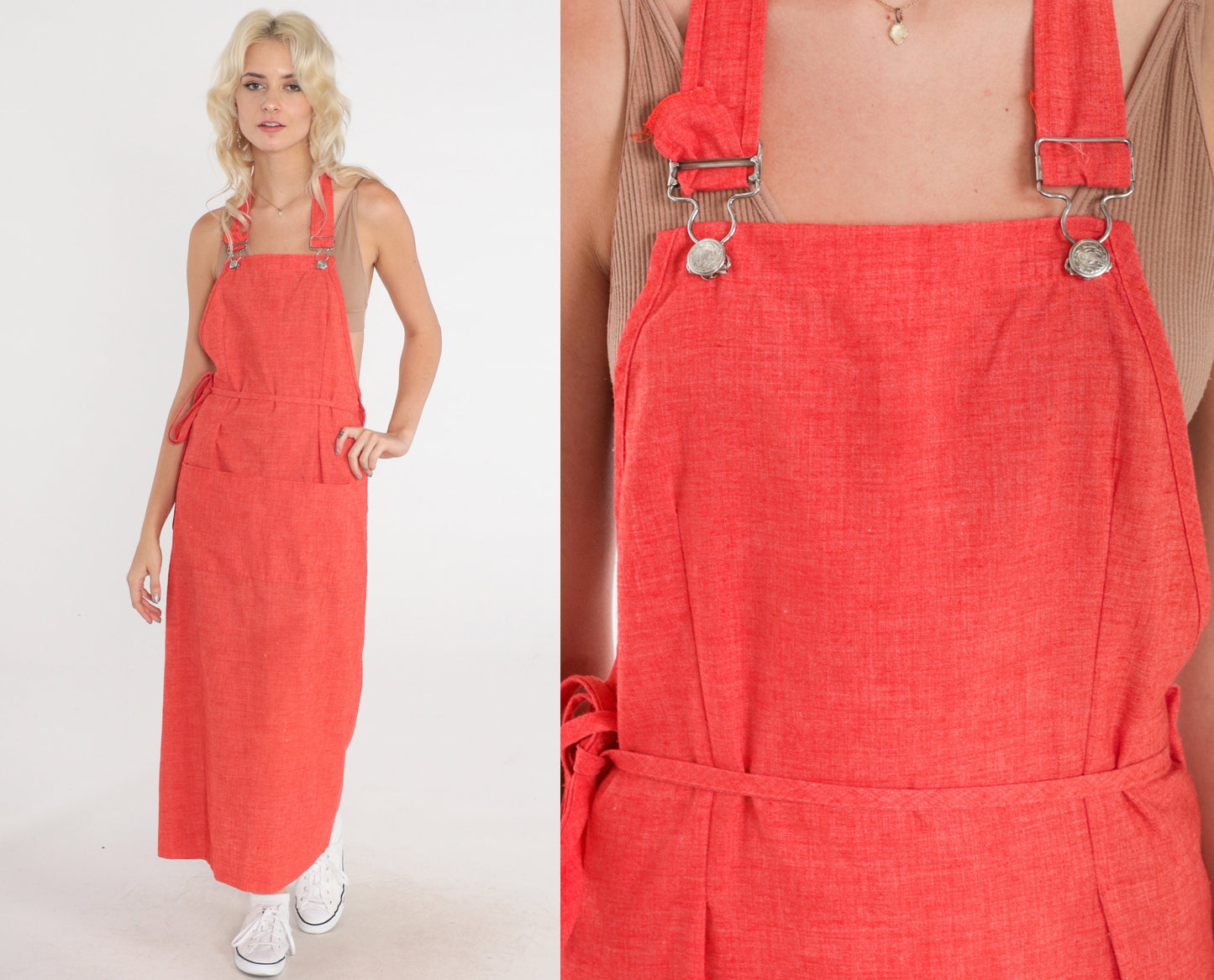 70s Orange Maxi Wrap Jumper Dress Open Back Tie Belt Small Medium