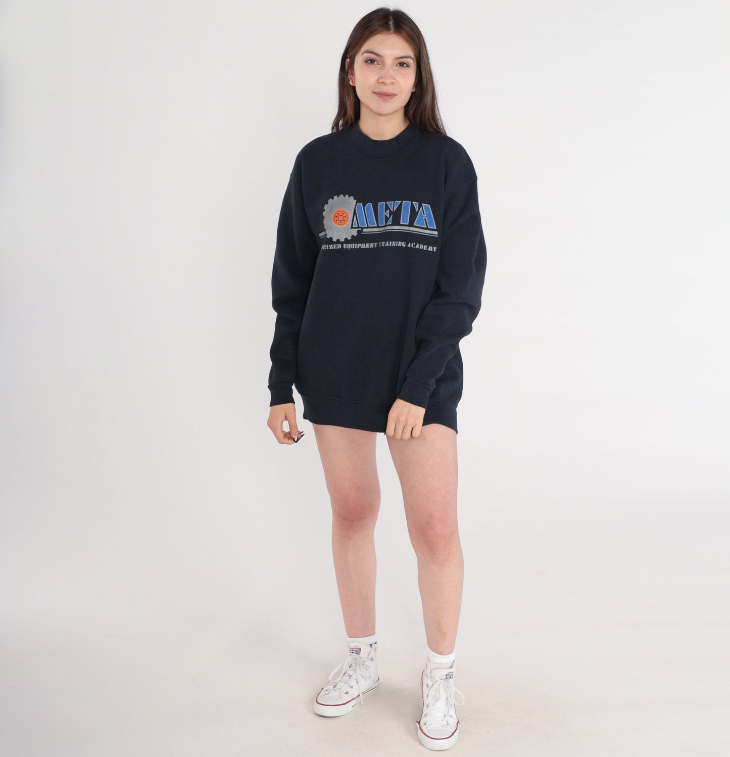 90s META Maintenance Equipment Training Academy Sweatshirt Black Crewneck Large L