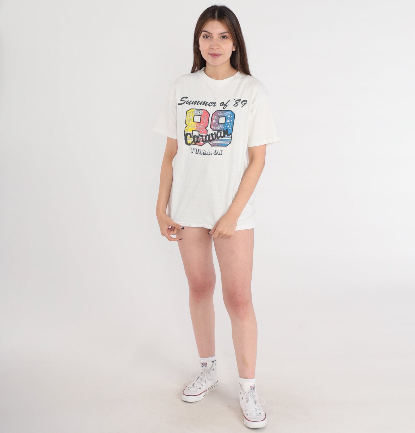 Summer of 89 Caravan Tulsa Oklahoma Graphic T-Shirt 1980s Cotton Tee Large