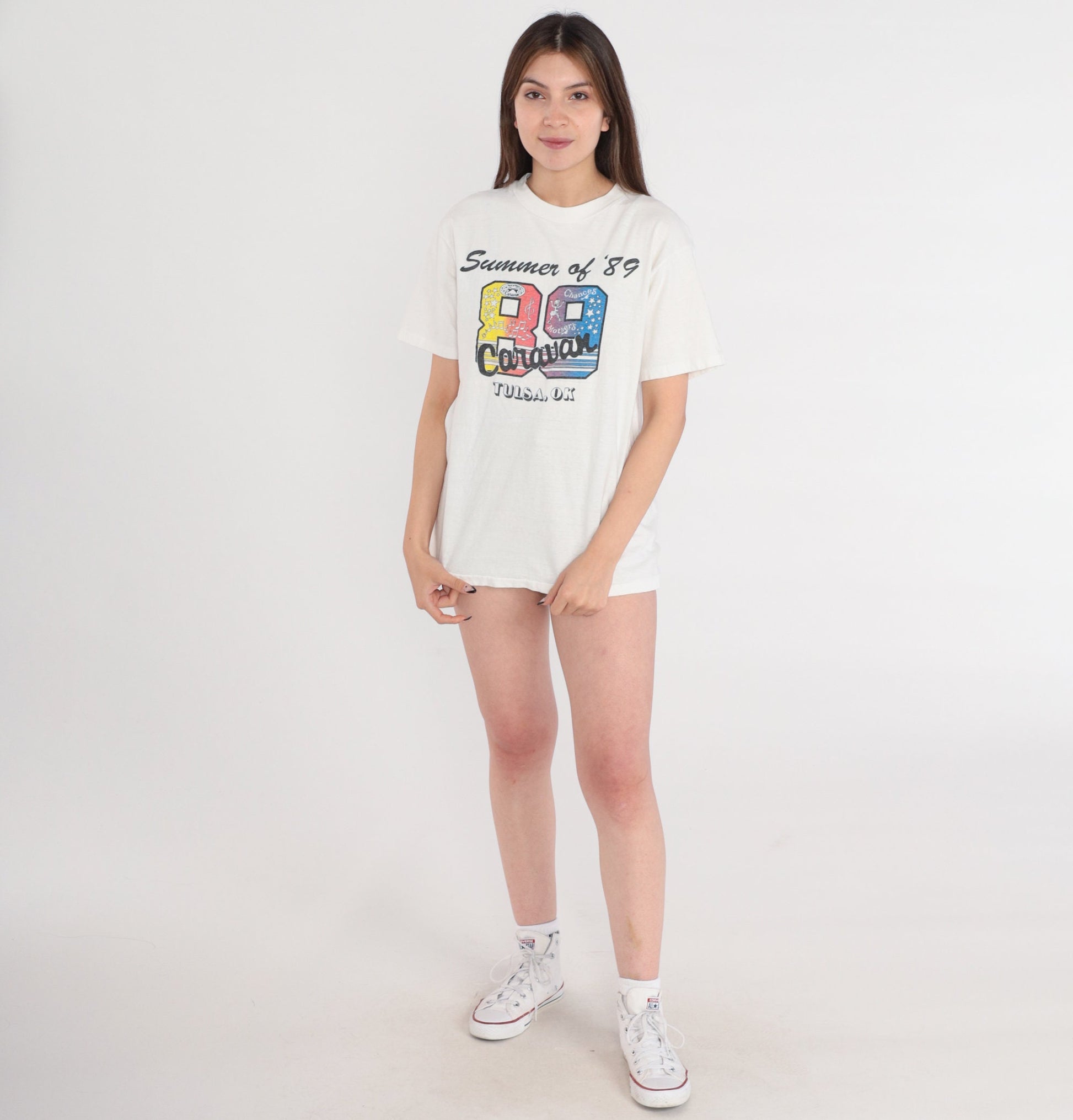 Summer of 89 Caravan Tulsa Oklahoma Graphic T-Shirt 1980s Cotton Tee Large