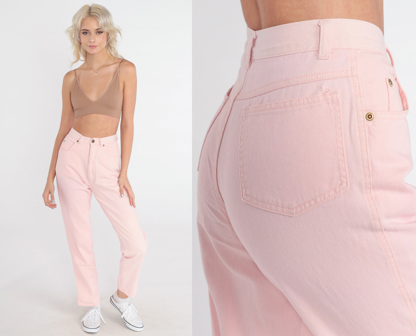 90s Baby Pink High-Waist Straight Jeans Cotton Denim Extra Small XS