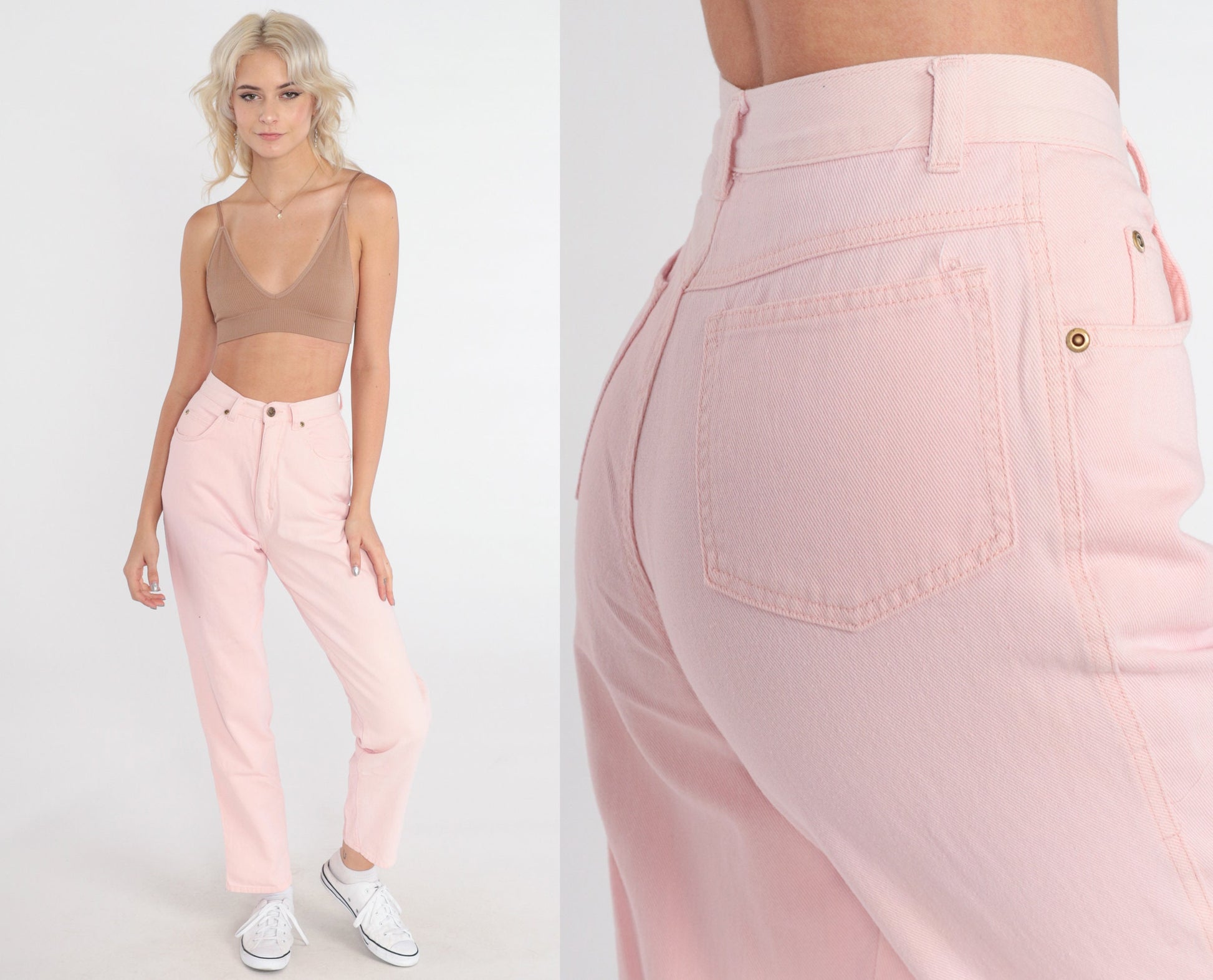 90s Baby Pink High-Waist Straight Jeans Cotton Denim Extra Small XS