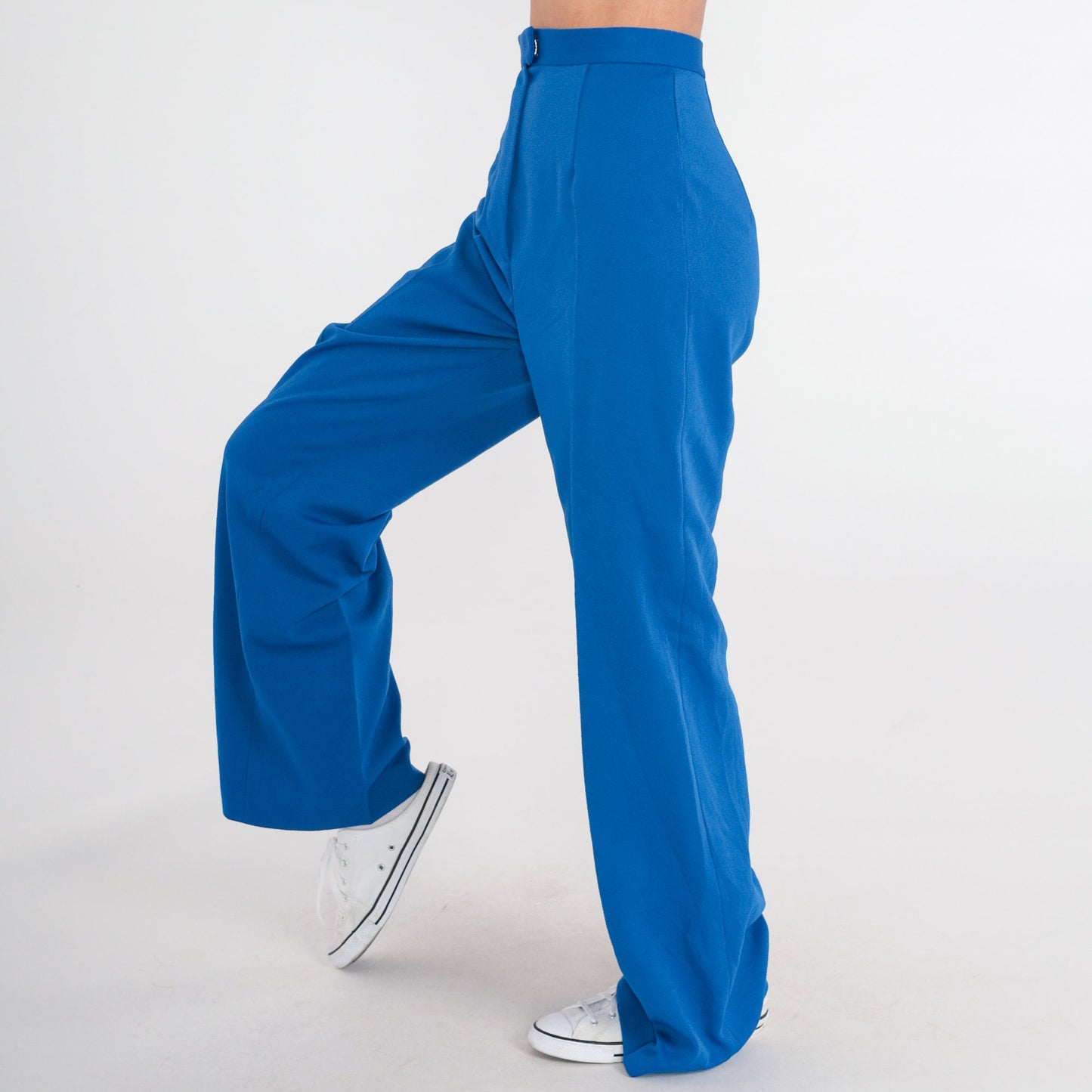 70s Royal Blue High-Waisted Flared Trousers Creased Leg Extra Small