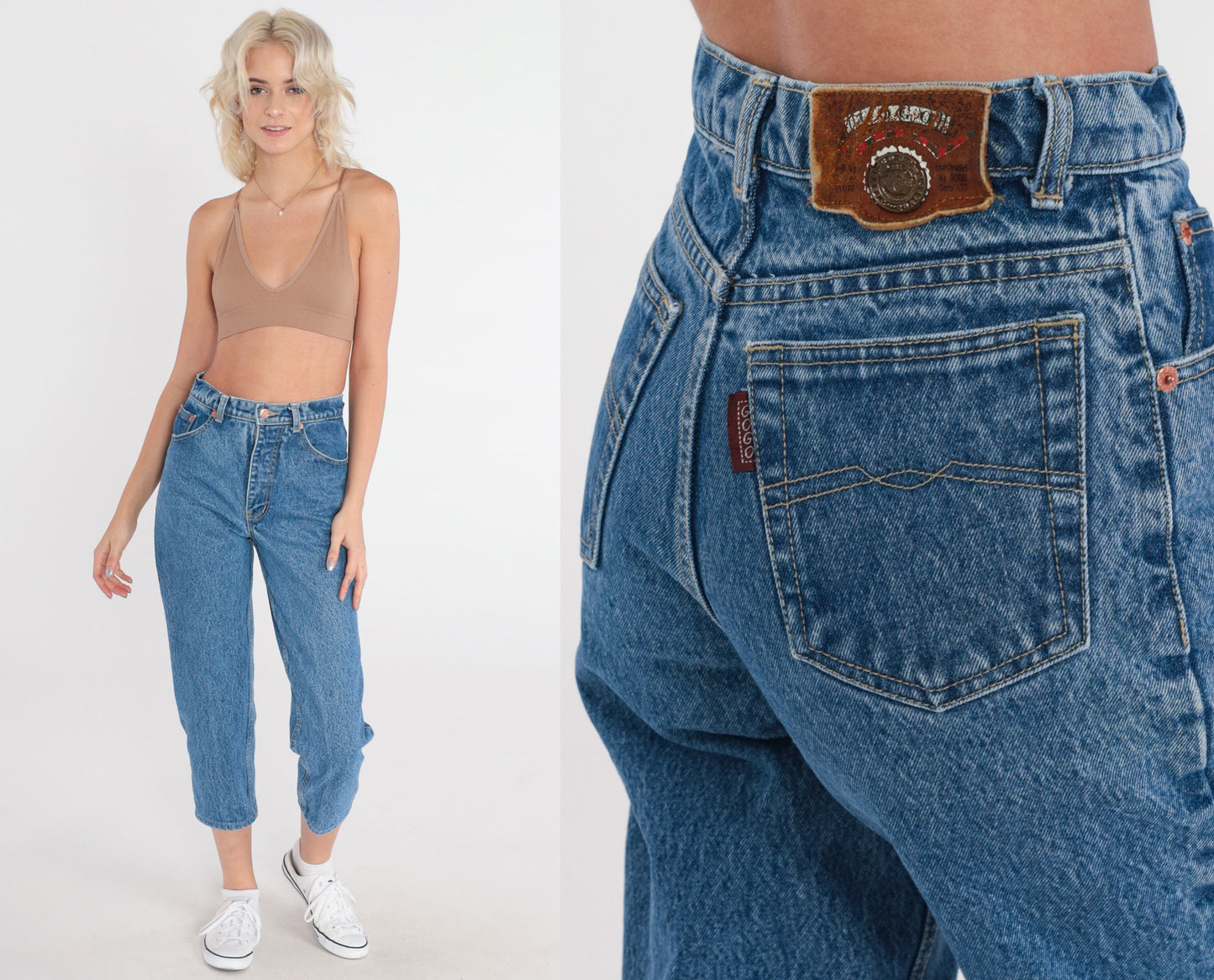 80s Gogo Jeans High Waisted Cropped Denim Dark Blue 2XS