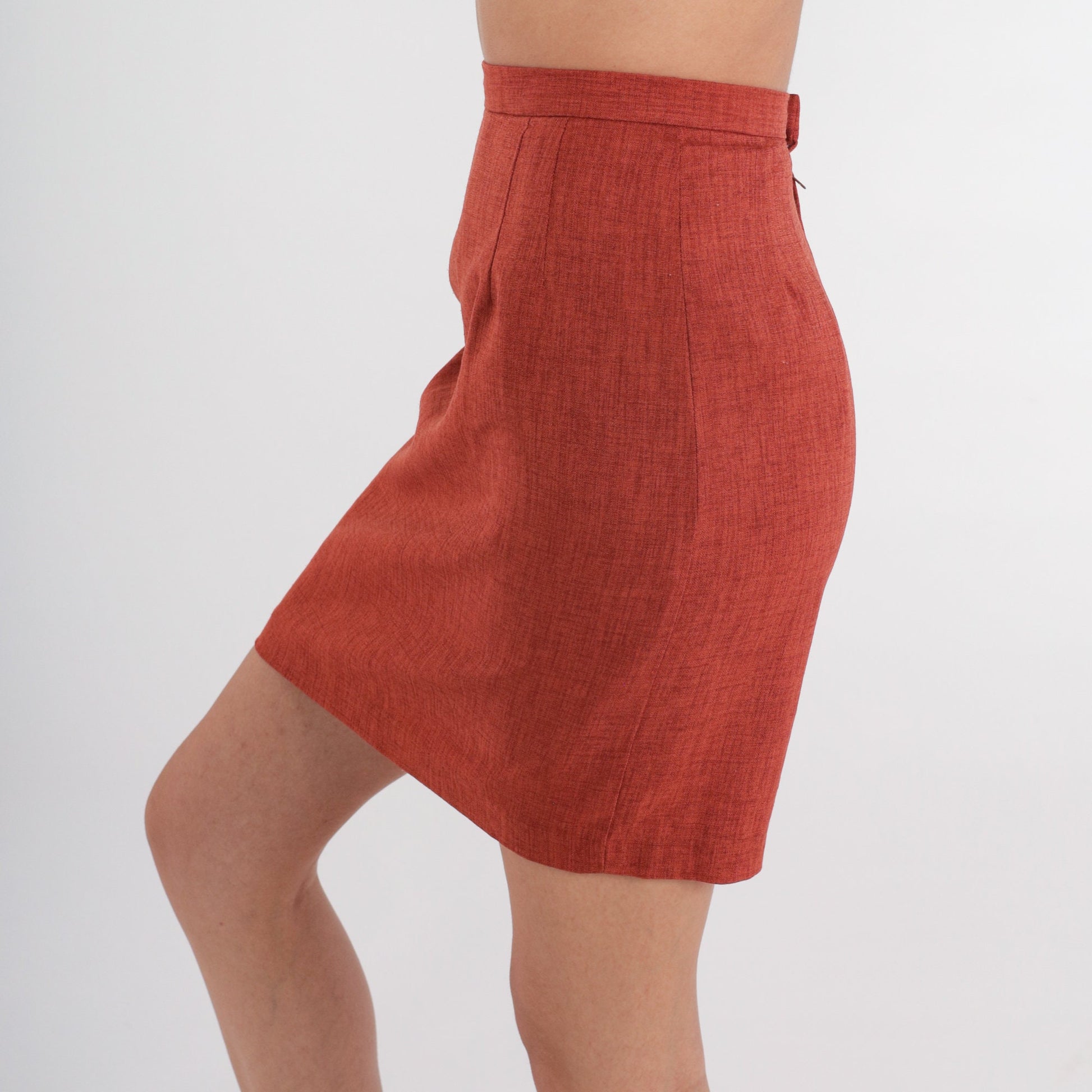 90s Rust Pencil Mini Skirt High Waist Zipper Back Extra Small