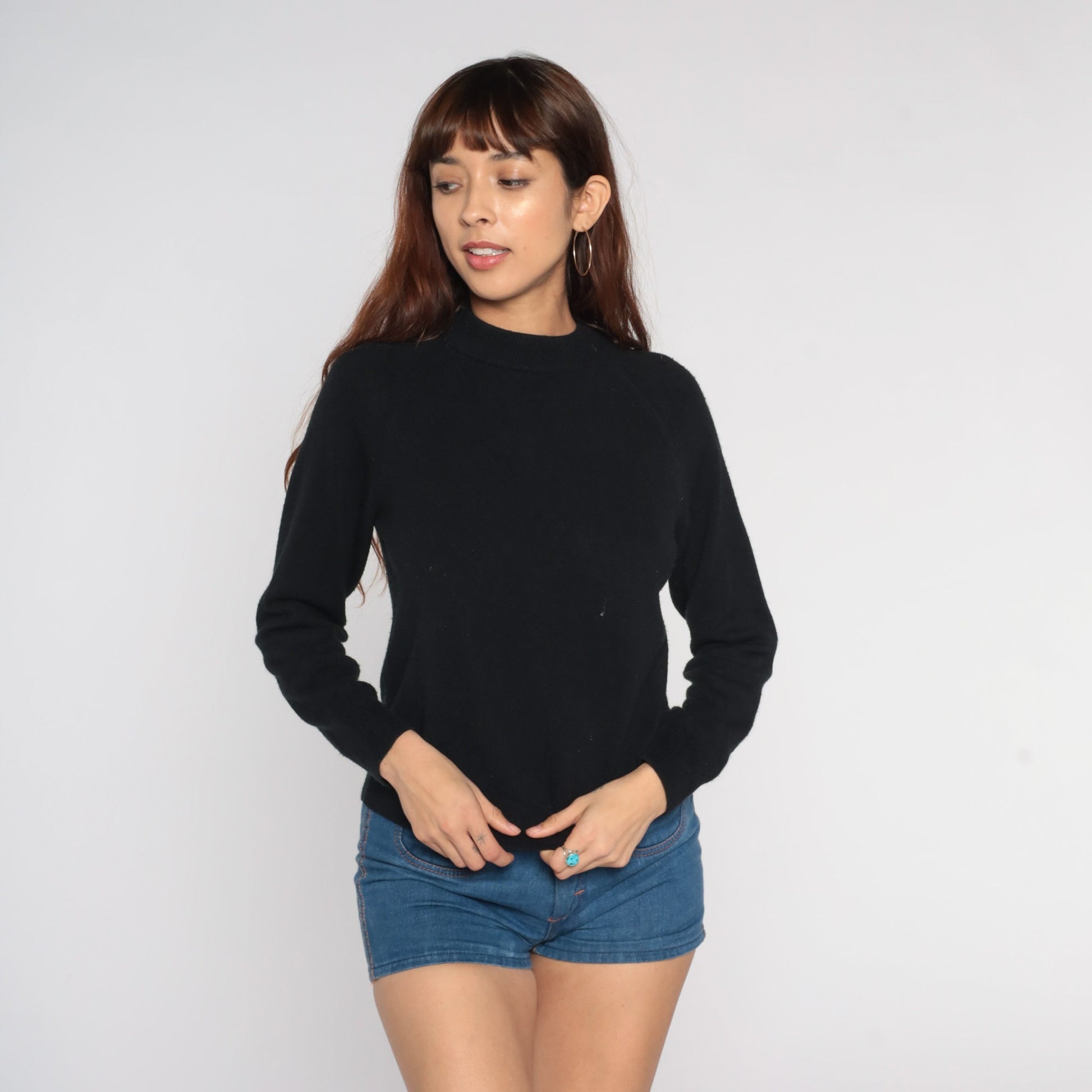 00s Hampshire Studio Black Knit Pullover Raglan Sleeve Petite Small