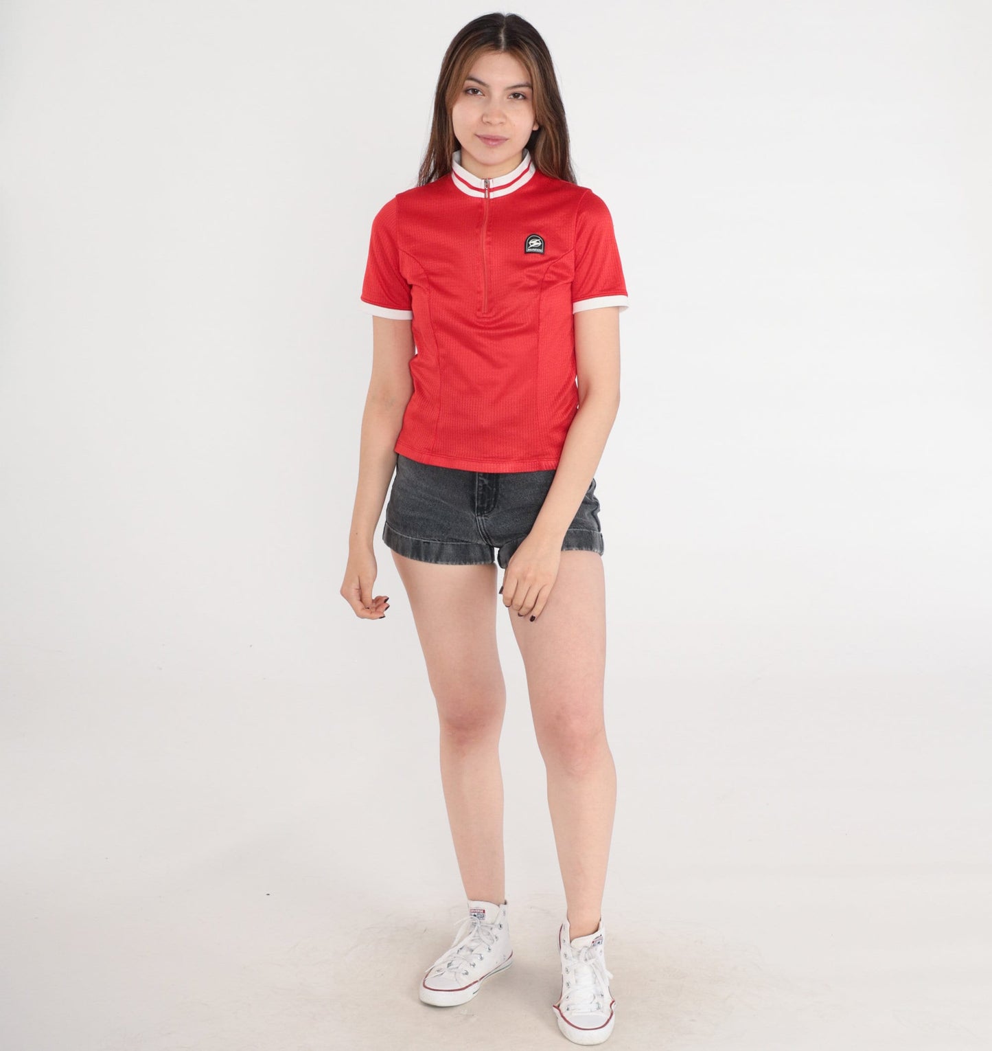 90s Sugoi Cycling Jersey Red Mesh Mock Neck Zip Pullover Small