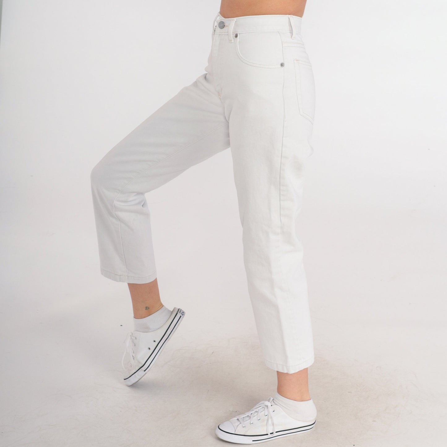 90s Guess White Denim Mom Jeans Mid Rise Slim Tapered 2XS