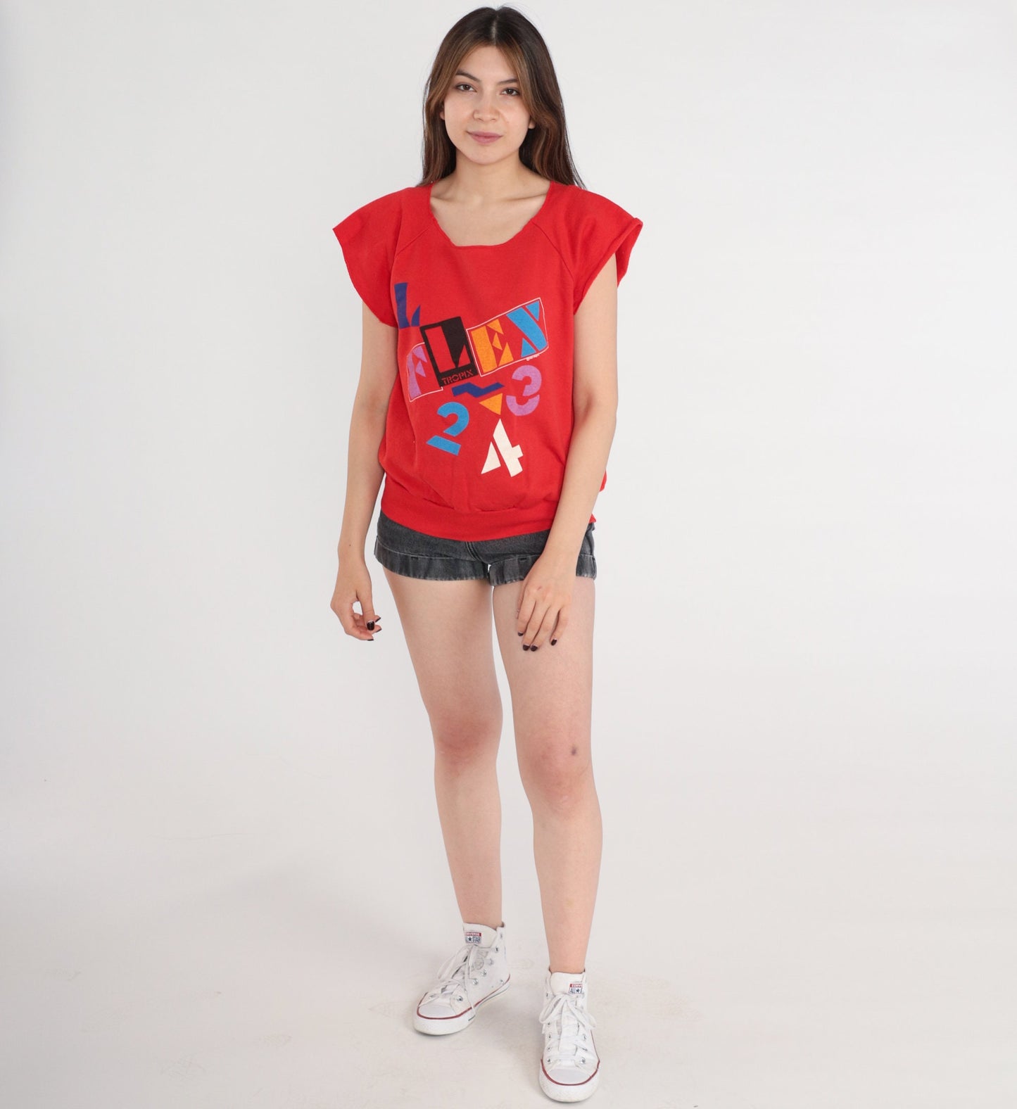 80s Tropix Flex Red Short Sleeve Sweatshirt Graphic Crewneck Medium
