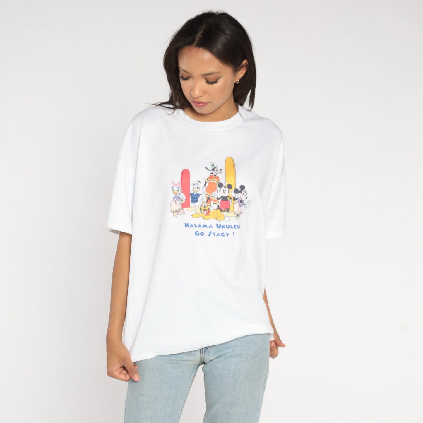 90s Disney Hawaiian Graphic T-Shirt Mickey Minnie Mouse White Extra Large XXL