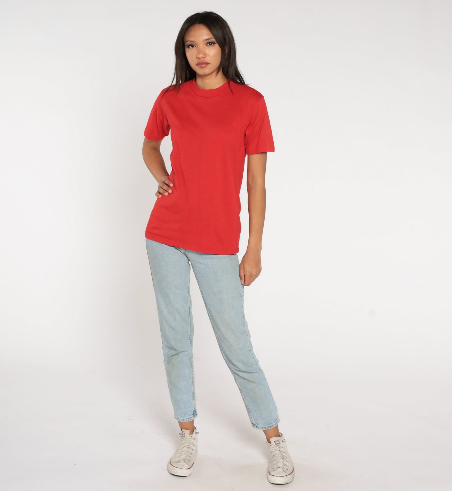 90s Jerzees Plain Red Crewneck T-Shirt Cotton Blend Small
