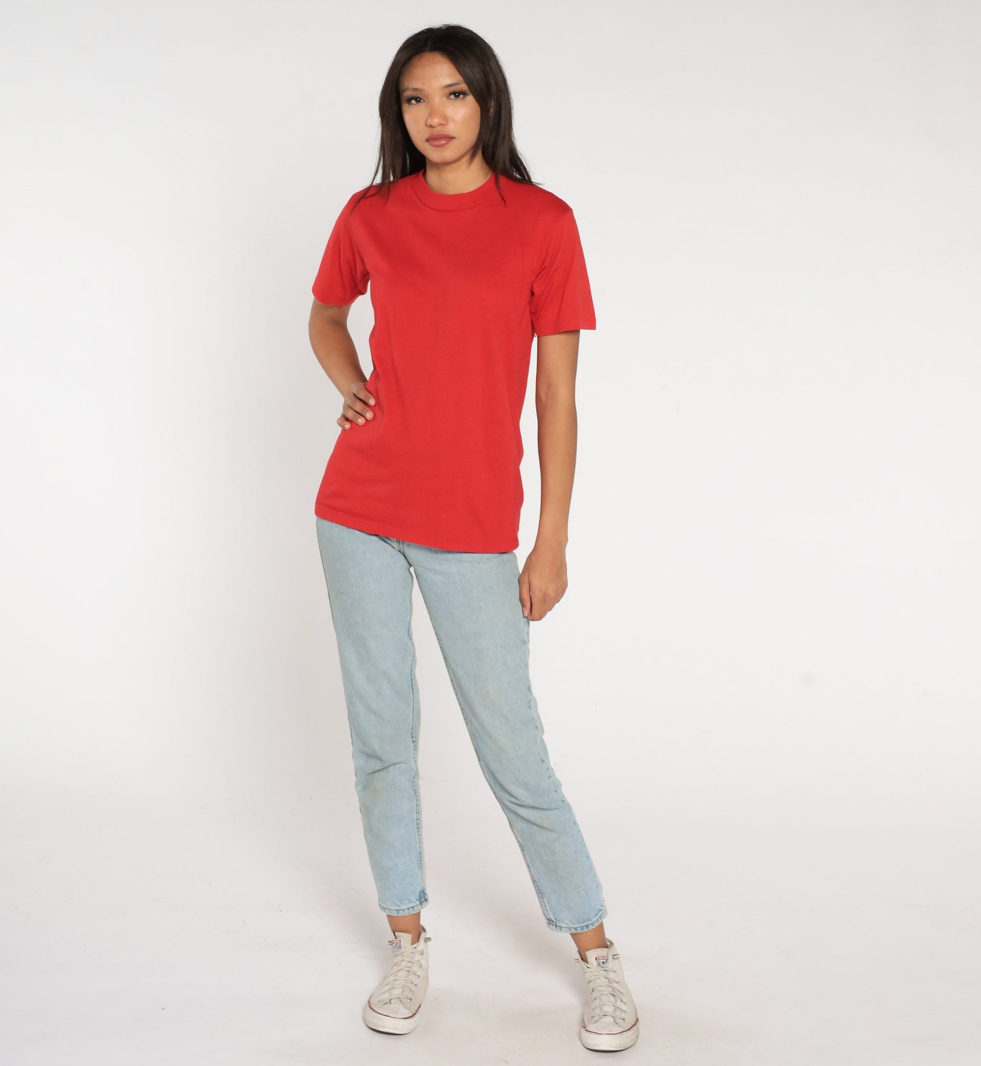 90s Jerzees Plain Red Crewneck T-Shirt Cotton Blend Small