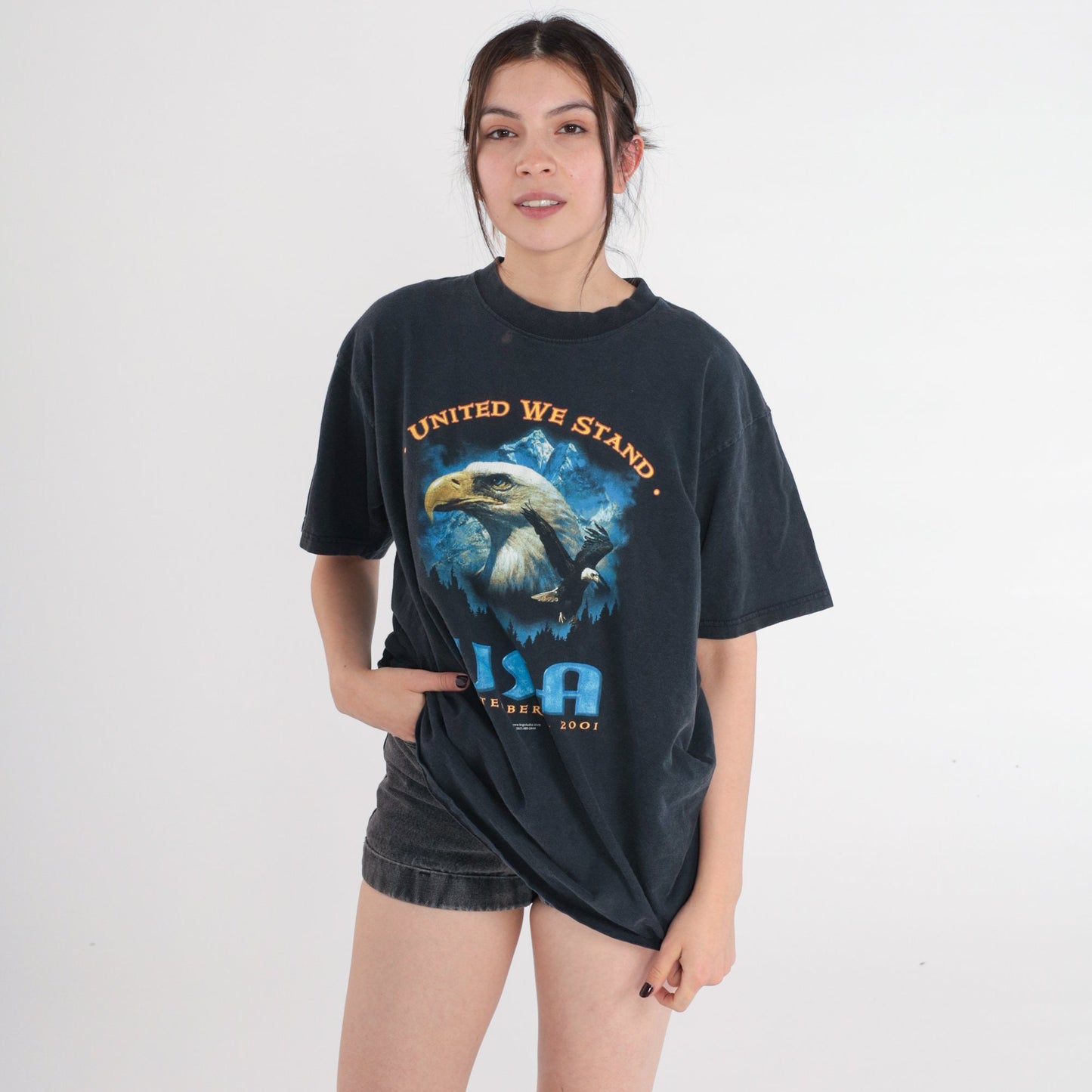 Y2K September 11 United We Stand Bald Eagle Graphic Tee Cotton Large L