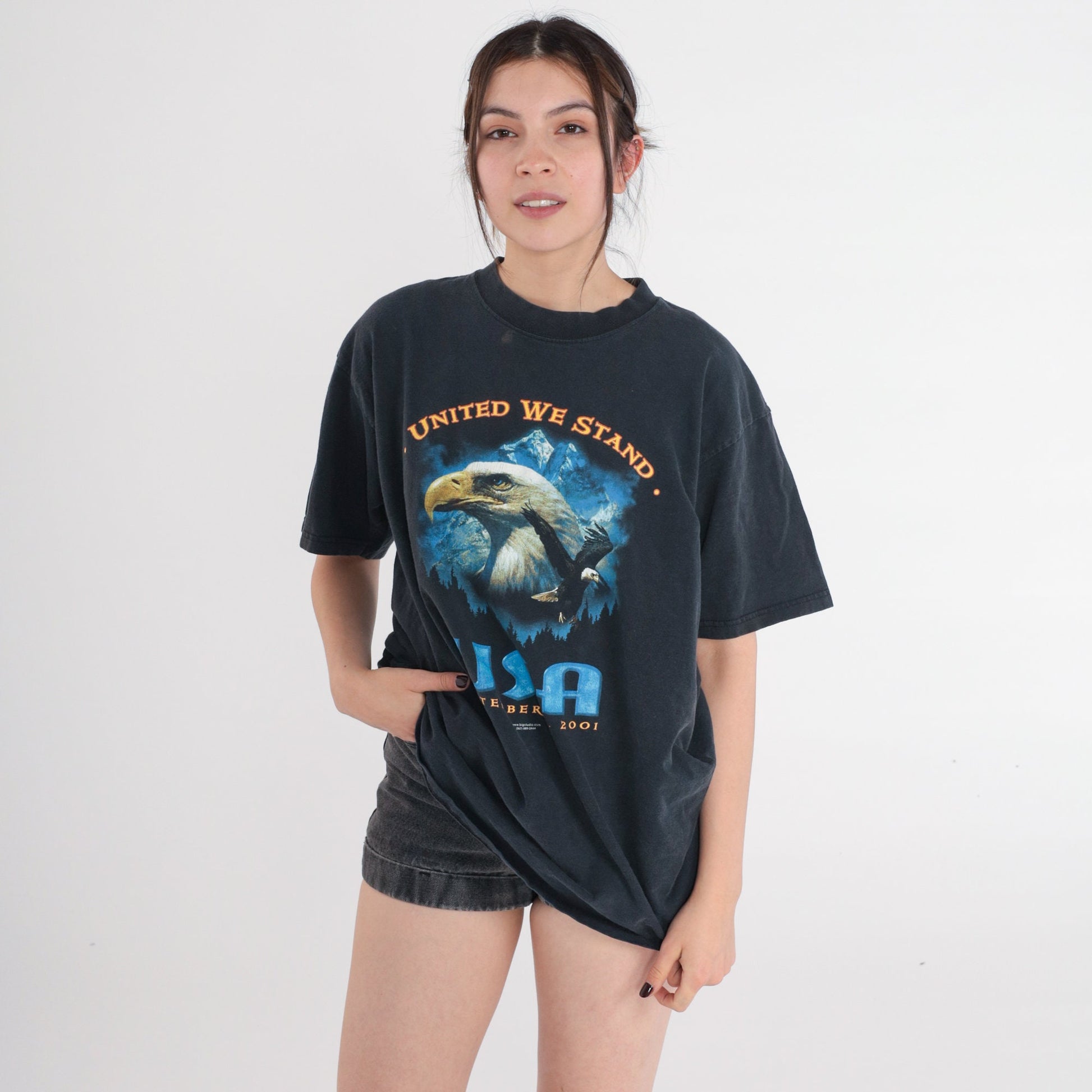 Y2K September 11 United We Stand Bald Eagle Graphic Tee Cotton Large L